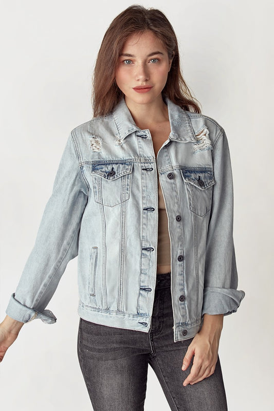 RISEN Distressed Button Up Jacket-TOPS / DRESSES-[Adult]-[Female]-Light-S-2022 Online Blue Zone Planet