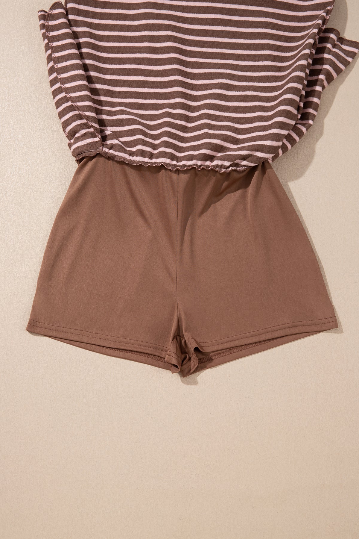 Brown Stripe Striped Drawstring Waist Long Sleeve Top Mini Skort Set-Two Piece Sets/Two Piece Dresses-[Adult]-[Female]-2022 Online Blue Zone Planet