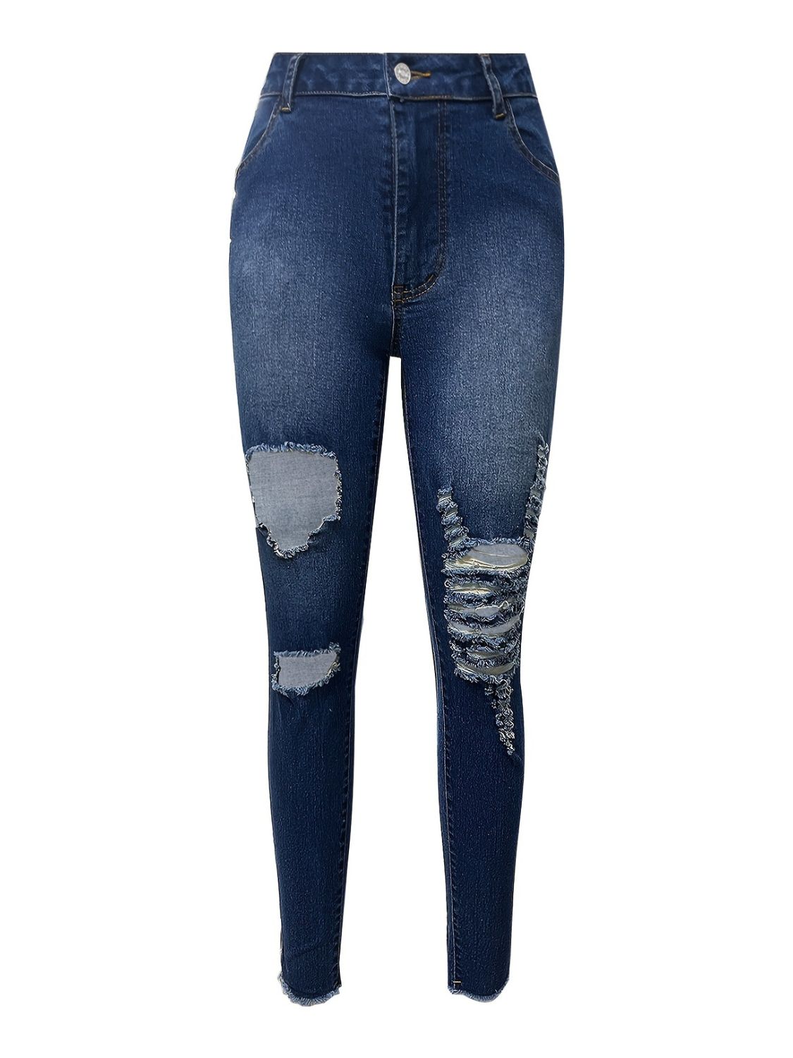 Blue Zone Planet | Distressed Skinny Jeans with Pockets-BOTTOMS SIZES SMALL MEDIUM LARGE-[Adult]-[Female]-2022 Online Blue Zone Planet