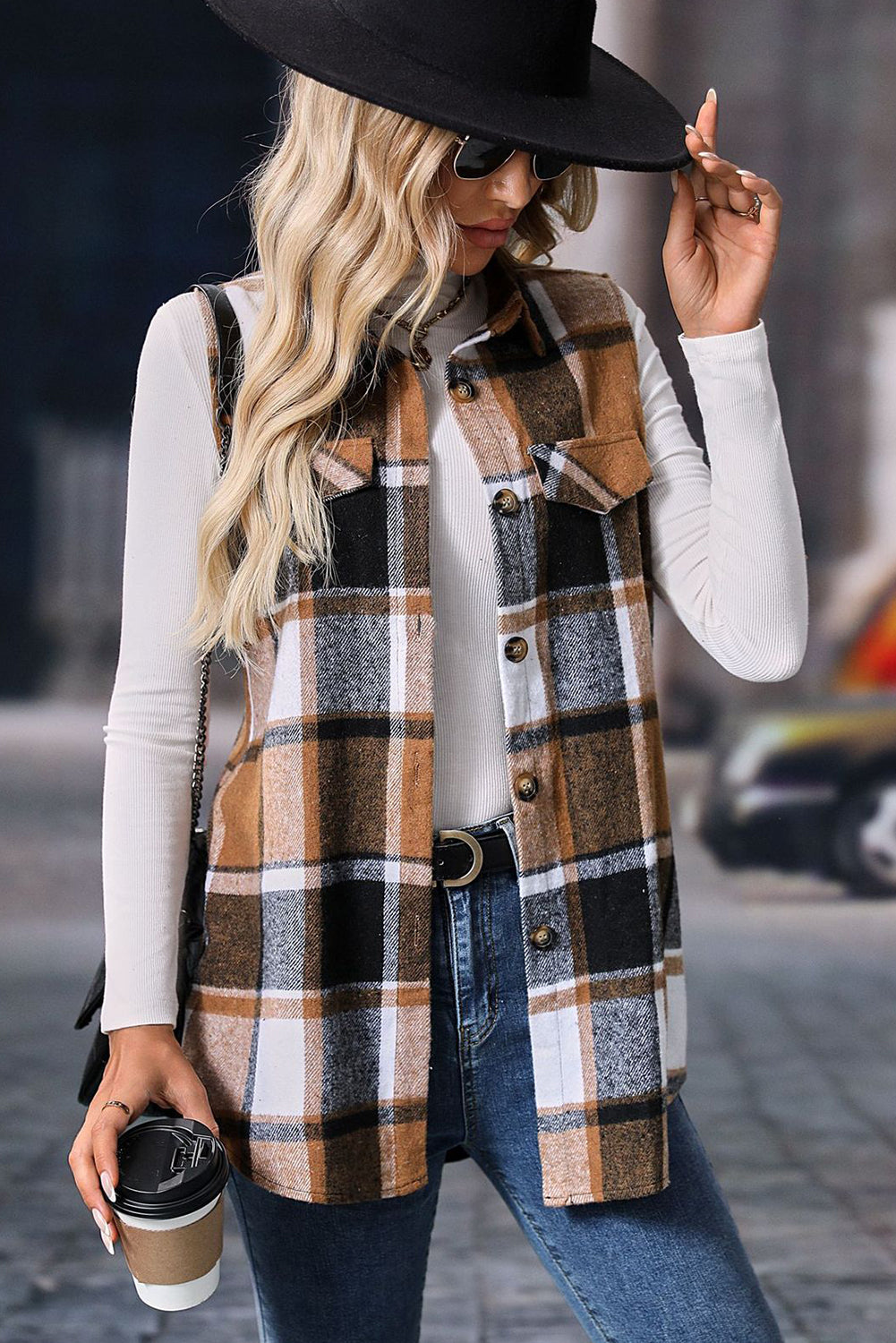 Straw Yellow Retro Plaid Button up Collared Vest-Outerwear/Vests-[Adult]-[Female]-2022 Online Blue Zone Planet