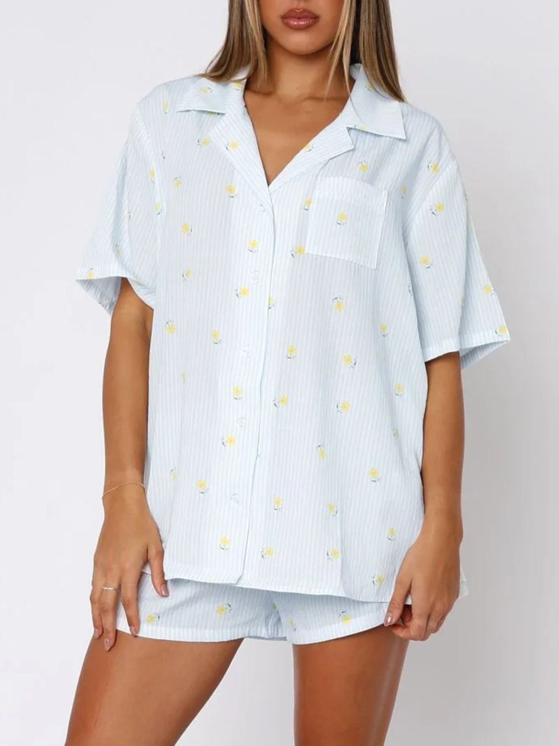 Valentine's Day Printed Collared Neck Short Sleeve Top and Shorts Set-TOPS / DRESSES-[Adult]-[Female]-2022 Online Blue Zone Planet