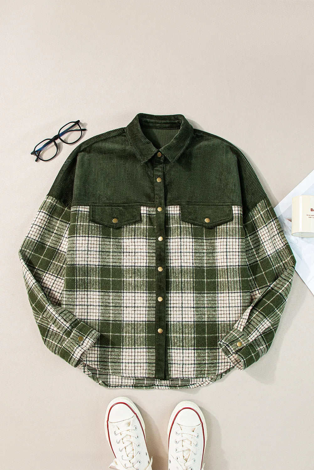 Plaid Button Up Long Sleeve Jacket-TOPS / DRESSES-[Adult]-[Female]-2022 Online Blue Zone Planet