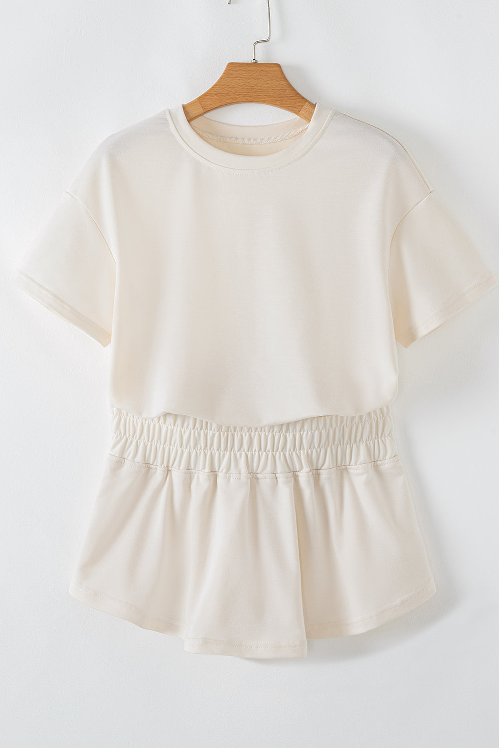 Beige 2Pcs Cropped Tee And Ruffle High Waist Skort Set-Two Piece Sets/Short Sets-[Adult]-[Female]-2022 Online Blue Zone Planet