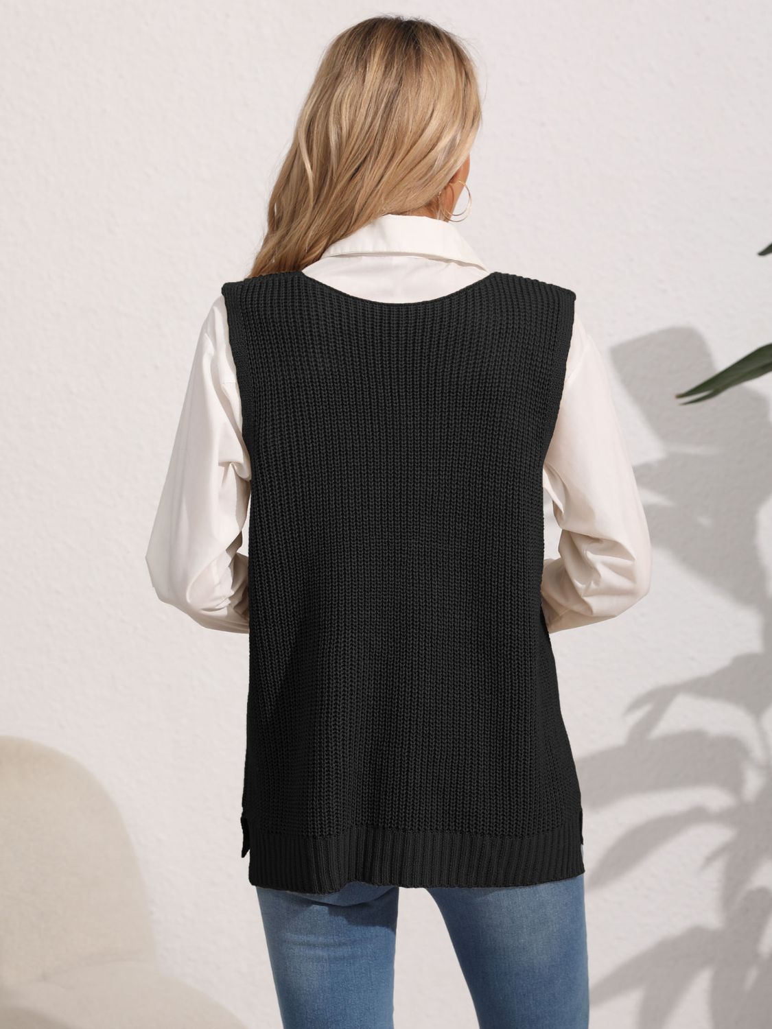 Slit V-Neck Sweater Vest-TOPS / DRESSES-[Adult]-[Female]-2022 Online Blue Zone Planet