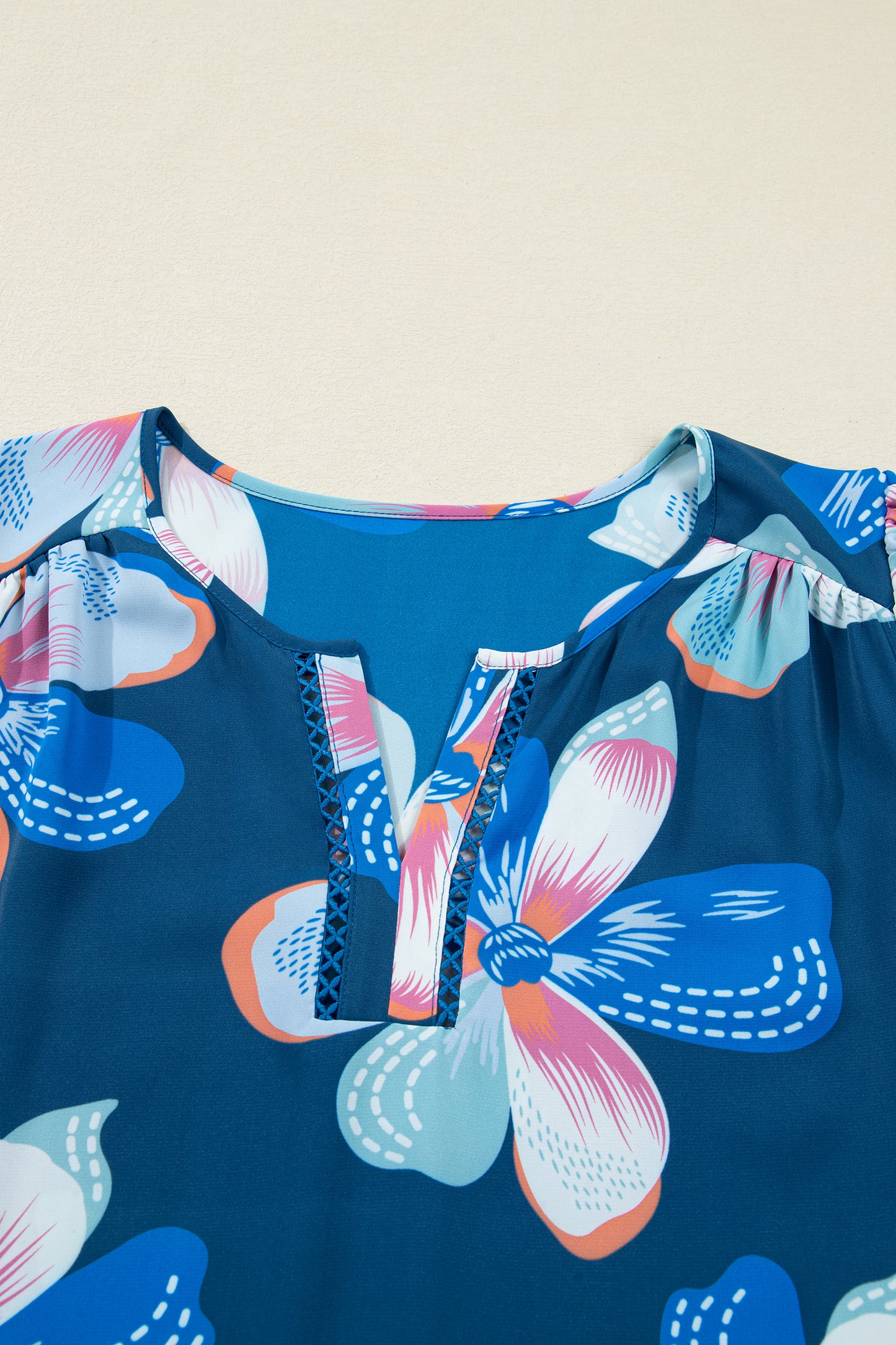 Blue Floral Print Short Puff Sleeve Ruffle Hem Belted Long Dress-TOPS / DRESSES-[Adult]-[Female]-2022 Online Blue Zone Planet