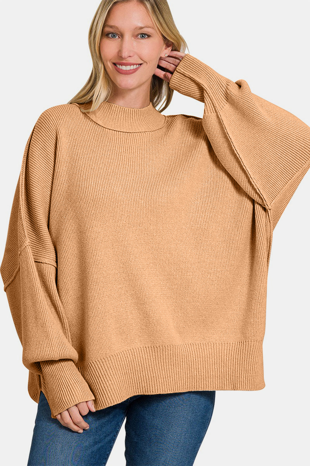 Zenana Side Sit Oversize Sweater-TOPS / DRESSES-[Adult]-[Female]-2022 Online Blue Zone Planet