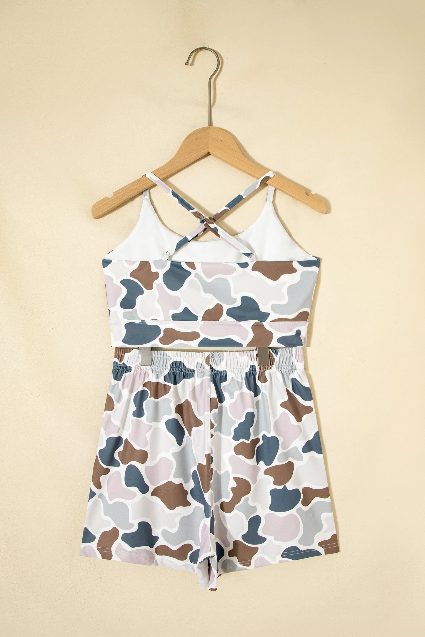 Multicolour Camouflage Printed Cropped Tank Athleisure 2pcs Short Set-Two Piece Sets/Short Sets-[Adult]-[Female]-2022 Online Blue Zone Planet