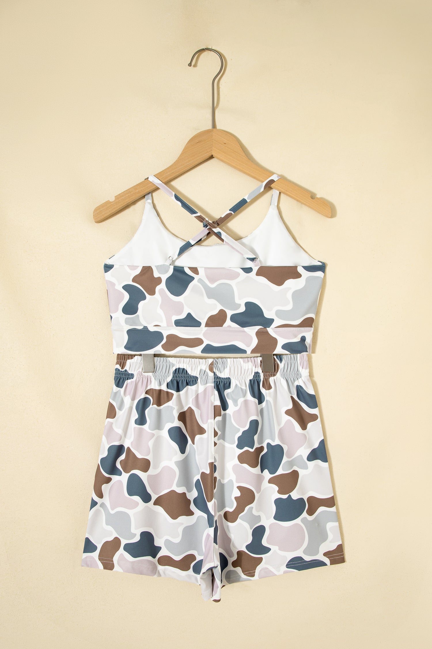 Multicolour Camouflage Printed Cropped Tank Athleisure 2pcs Short Set-Two Piece Sets/Short Sets-[Adult]-[Female]-2022 Online Blue Zone Planet