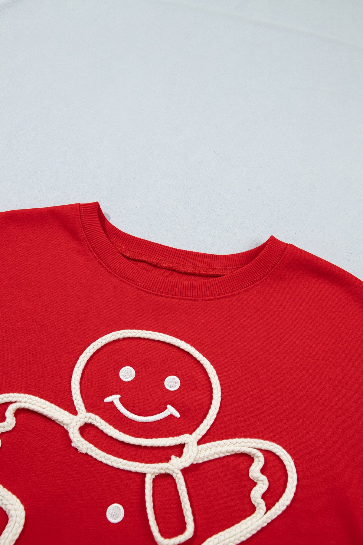 Fiery Red Christmas Embroidered Long Sleeve Casual Round Neck Loose Fit Sweatshirt-Tops/Sweatshirts & Hoodies-[Adult]-[Female]-2022 Online Blue Zone Planet