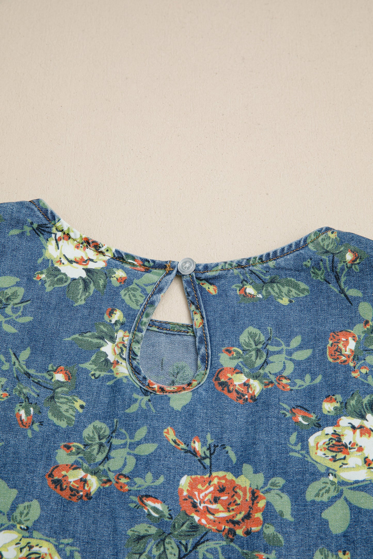 Ashleigh Blue Ruffled Short Sleeve Floral Denim Top-Tops/Tops & Tees-[Adult]-[Female]-2022 Online Blue Zone Planet