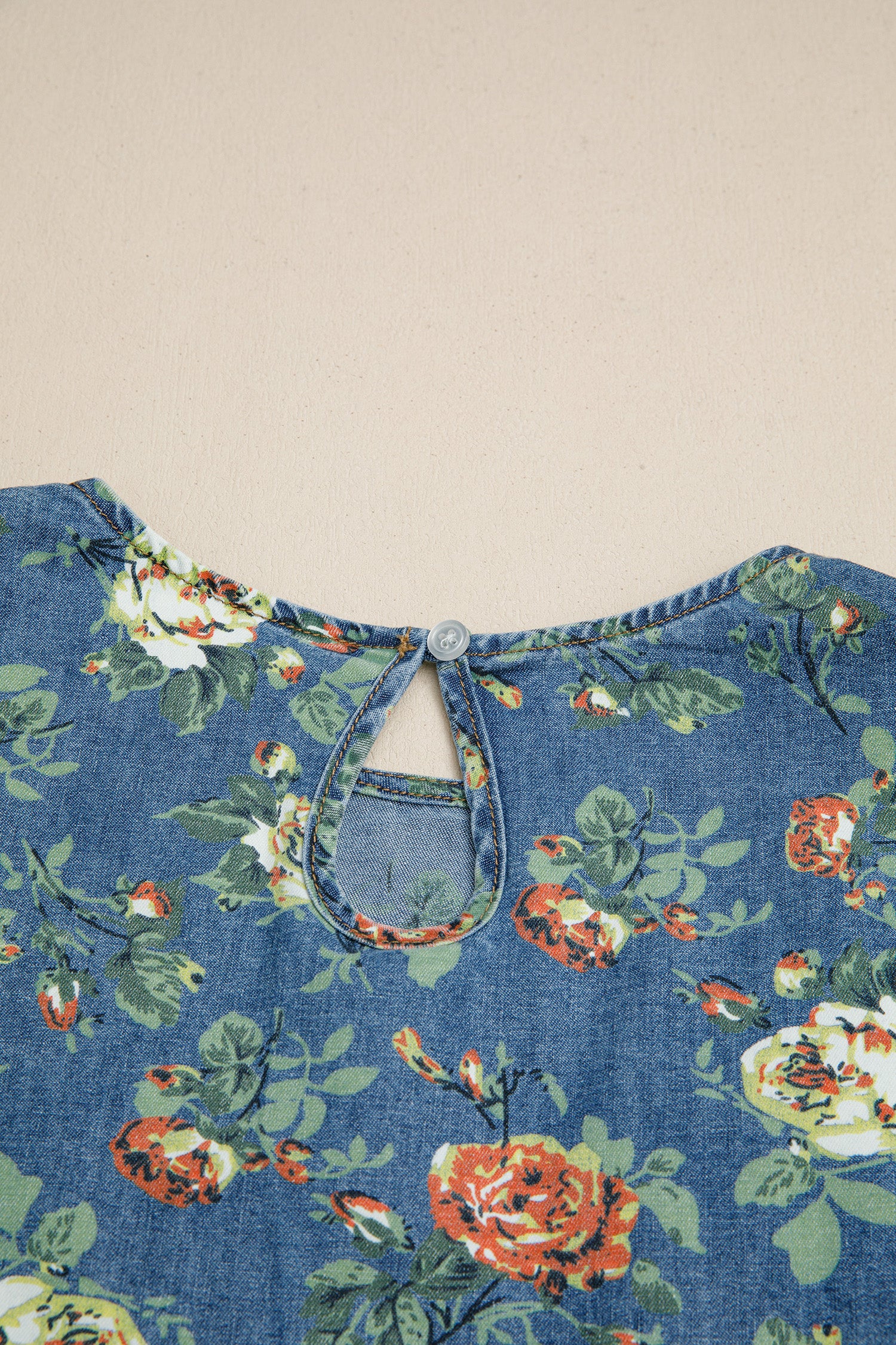 Ashleigh Blue Ruffled Short Sleeve Floral Denim Top-Tops/Tops & Tees-[Adult]-[Female]-2022 Online Blue Zone Planet
