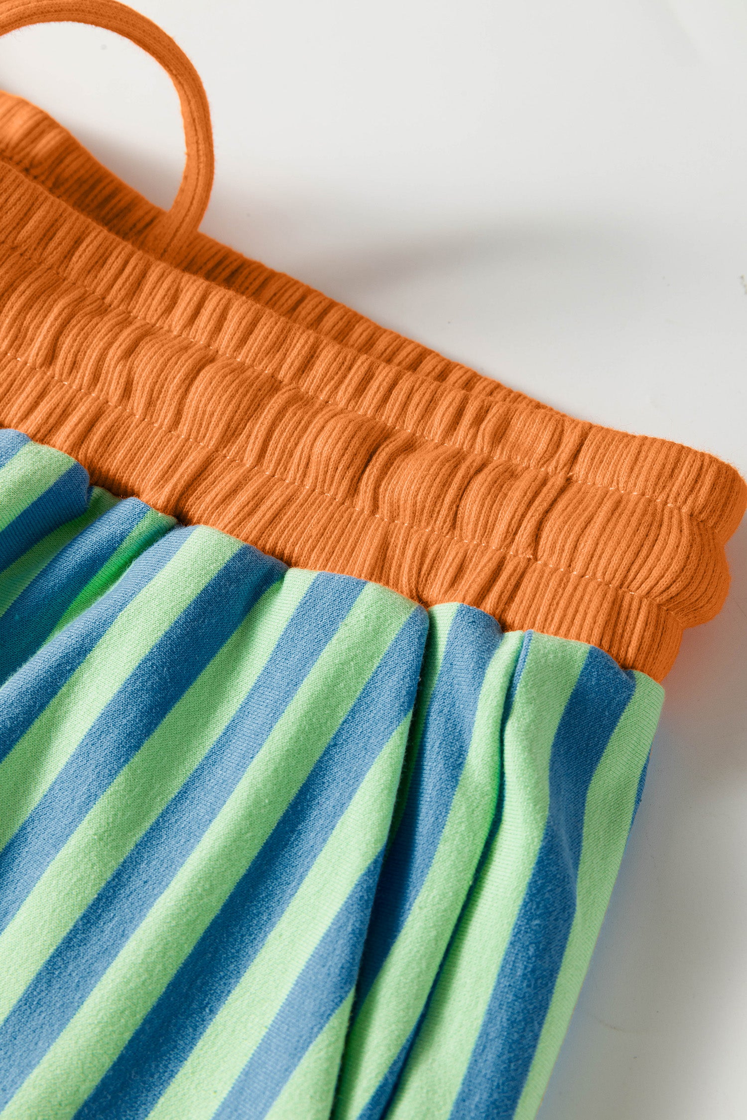 Green Stripe Colorblock Trim V Neck Tee Drawstring Elastic Waist Short Set-Two Piece Sets/Short Sets-[Adult]-[Female]-2022 Online Blue Zone Planet