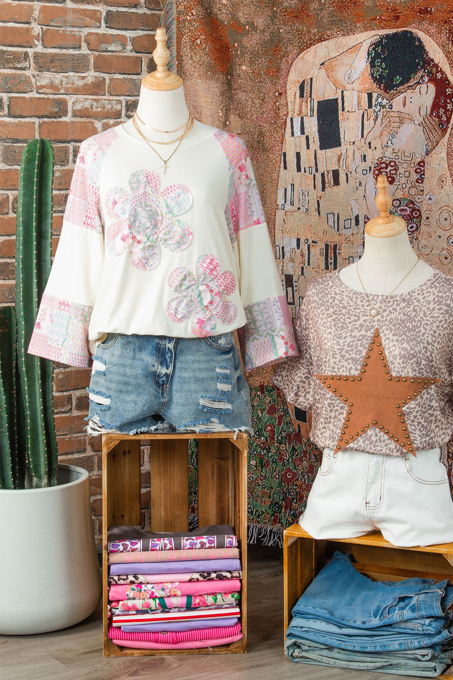 Beige Color Block Retro Floral Patchwork Long Sleeve Top-Tops/Long Sleeve Tops-[Adult]-[Female]-2022 Online Blue Zone Planet