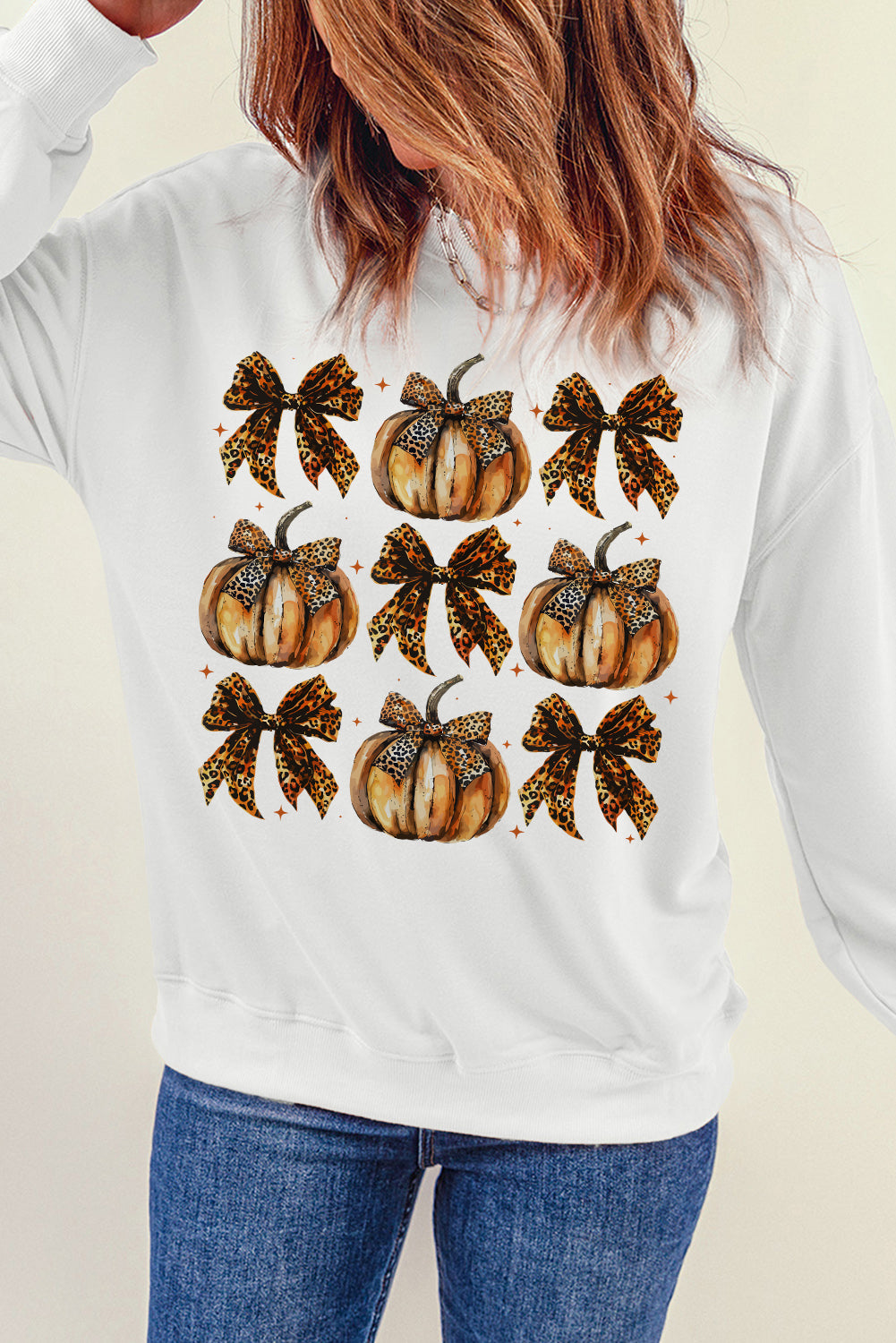 Pumpkin & Bow Graphic Long Sleeve Sweatshirt-TOPS / DRESSES-[Adult]-[Female]-2022 Online Blue Zone Planet