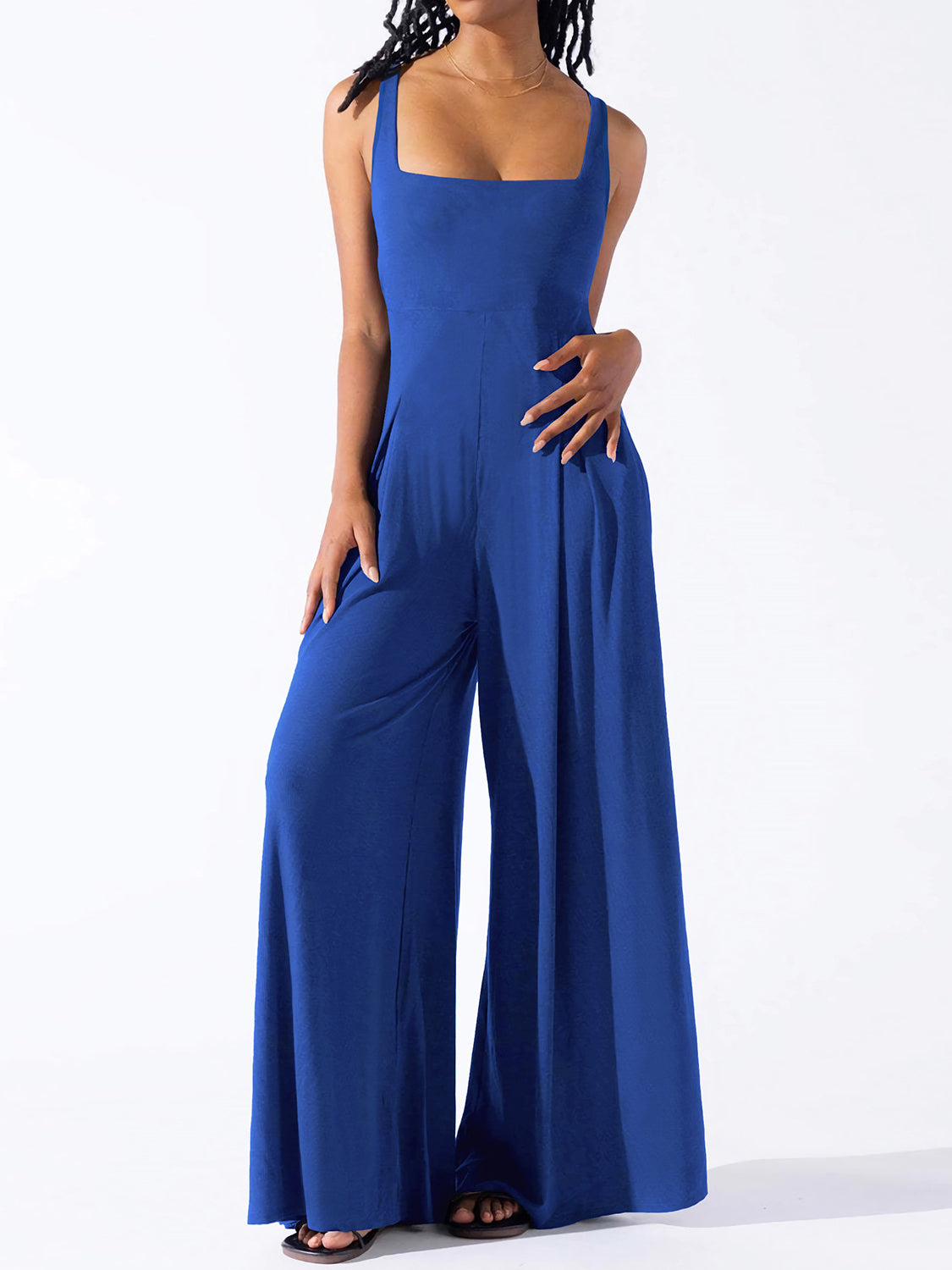 Square Neck Wide Strap Jumpsuit-[Adult]-[Female]-2022 Online Blue Zone Planet