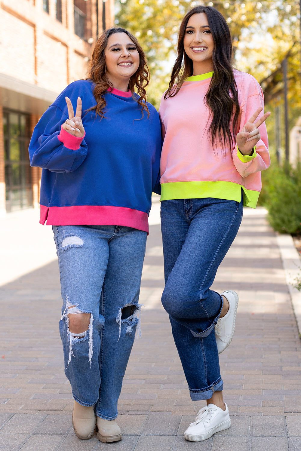 Blue Zone Planet | Blue Colorblock Bubble Sleeve Sweatshirt-TOPS / DRESSES-[Adult]-[Female]-2022 Online Blue Zone Planet