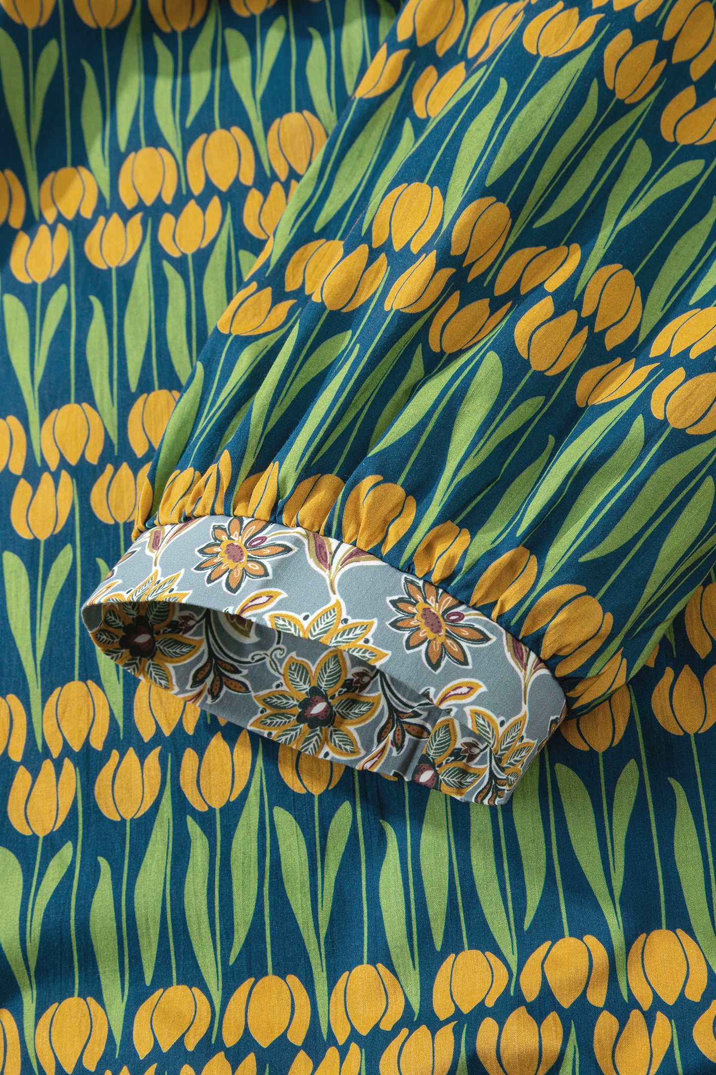 Green Plus Size Mixed Floral Print Striped Trim Loose Mini Dress-TOPS / DRESSES-[Adult]-[Female]-2022 Online Blue Zone Planet