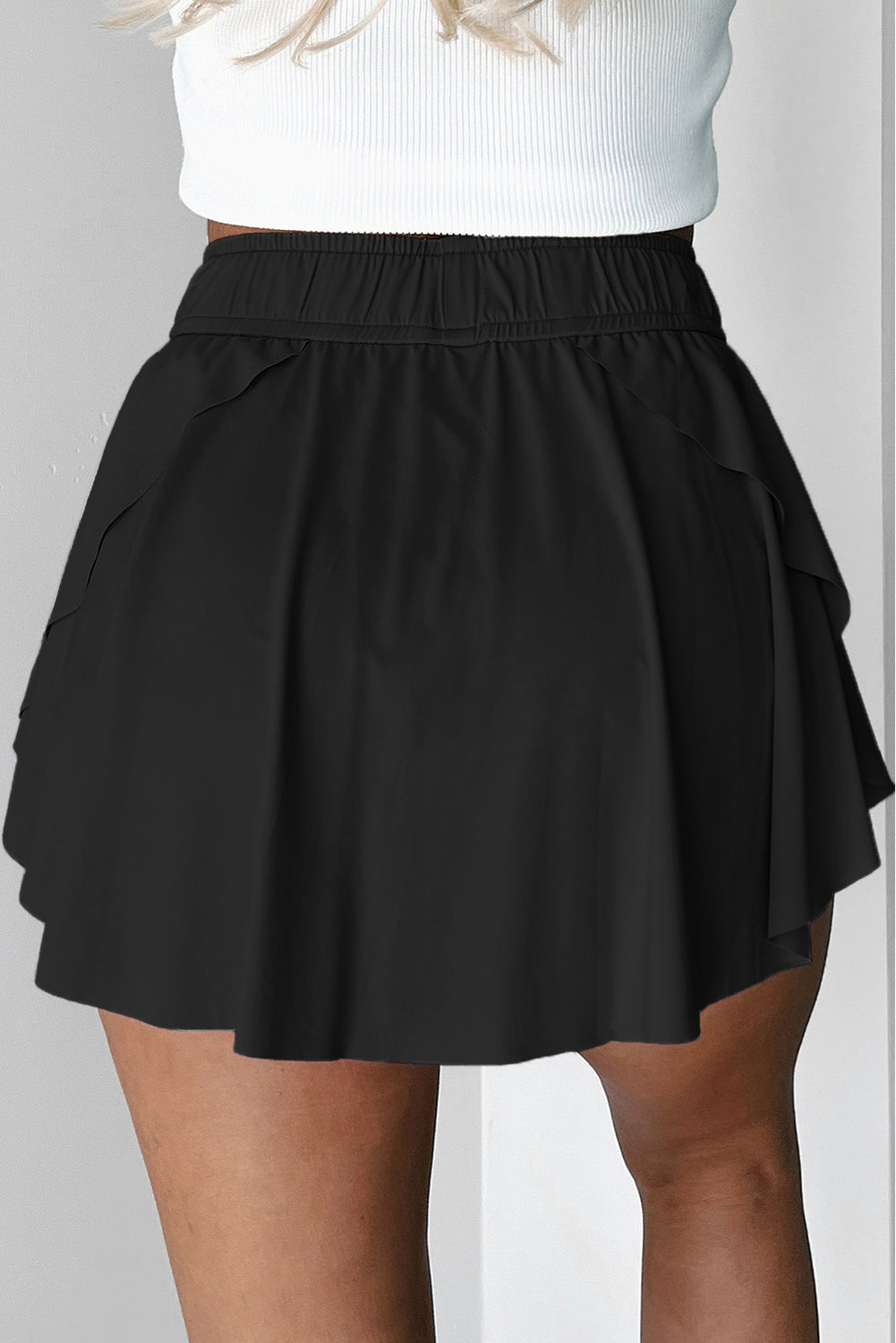 Black Drawstring High Waist Lined Tennis Skorts-Bottoms/Skirts & Petticoat-[Adult]-[Female]-2022 Online Blue Zone Planet