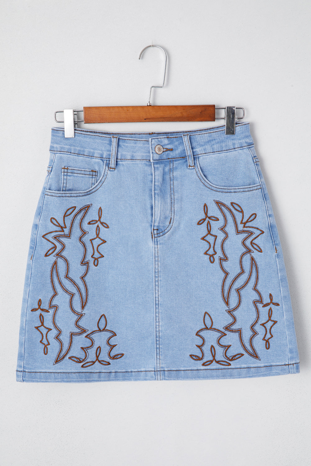 Beau Blue Western Embroidered Denim Mini Skirt-Bottoms/Skirts & Petticoat-[Adult]-[Female]-2022 Online Blue Zone Planet