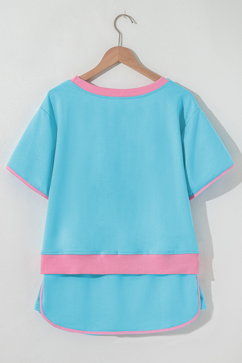 Turquoise Colorblock Edge Drop Shoulder T Shirt and Skirt 2Pcs Set-Two Piece Sets/Two Piece Dresses-[Adult]-[Female]-2022 Online Blue Zone Planet