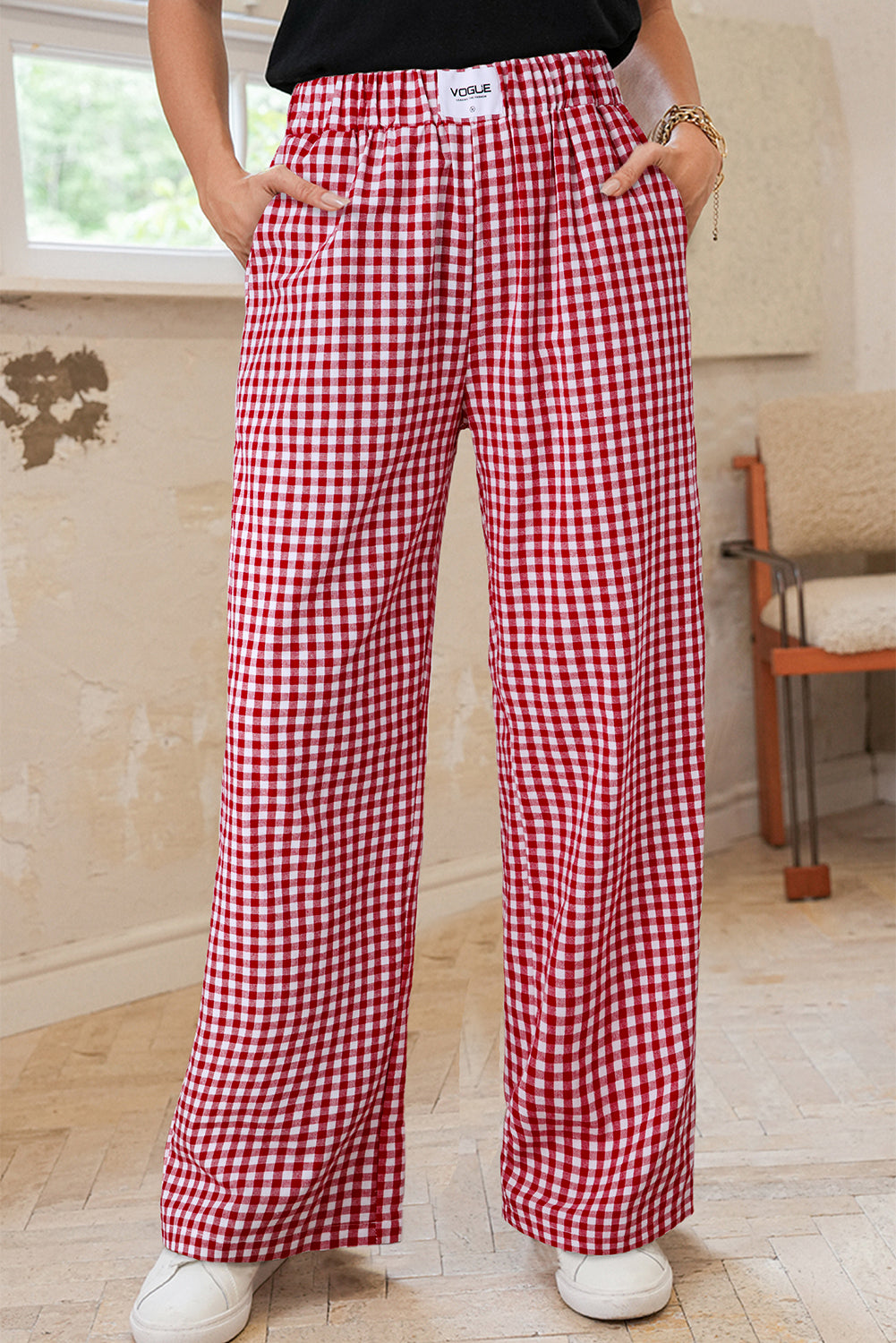 Fiery Red Plaid Casual Loose Trousers-Bottoms/Pants & Culotte-[Adult]-[Female]-2022 Online Blue Zone Planet