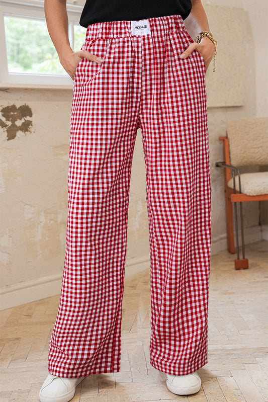 Fiery Red Plaid Casual Loose Trousers-Bottoms/Pants & Culotte-[Adult]-[Female]-2022 Online Blue Zone Planet