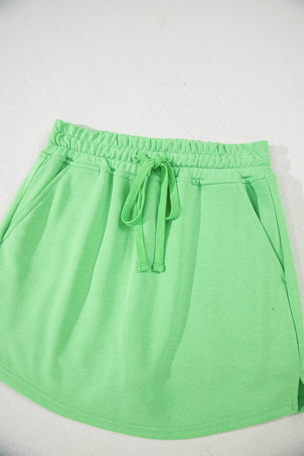 Light Green French Terry Drawstring Mini Skort With Pockets-Bottoms/Skirts & Petticoat-[Adult]-[Female]-2022 Online Blue Zone Planet