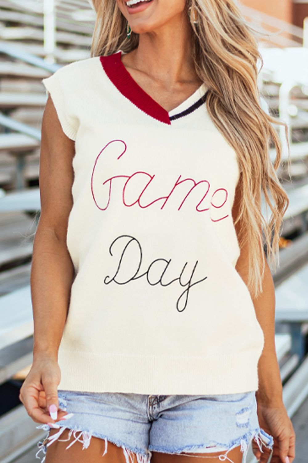 GAME DAY V-Neck Sweater Vest-TOPS / DRESSES-[Adult]-[Female]-2022 Online Blue Zone Planet