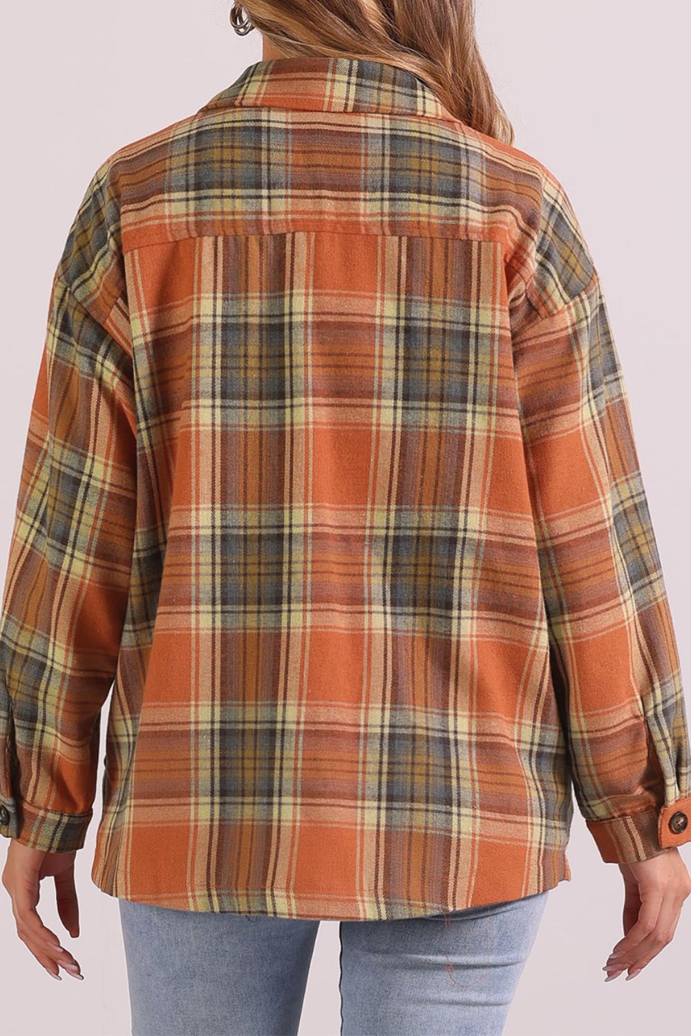 Plaid Collared Neck Long Sleeve Shirt with Chest Pockets-TOPS / DRESSES-[Adult]-[Female]-2022 Online Blue Zone Planet