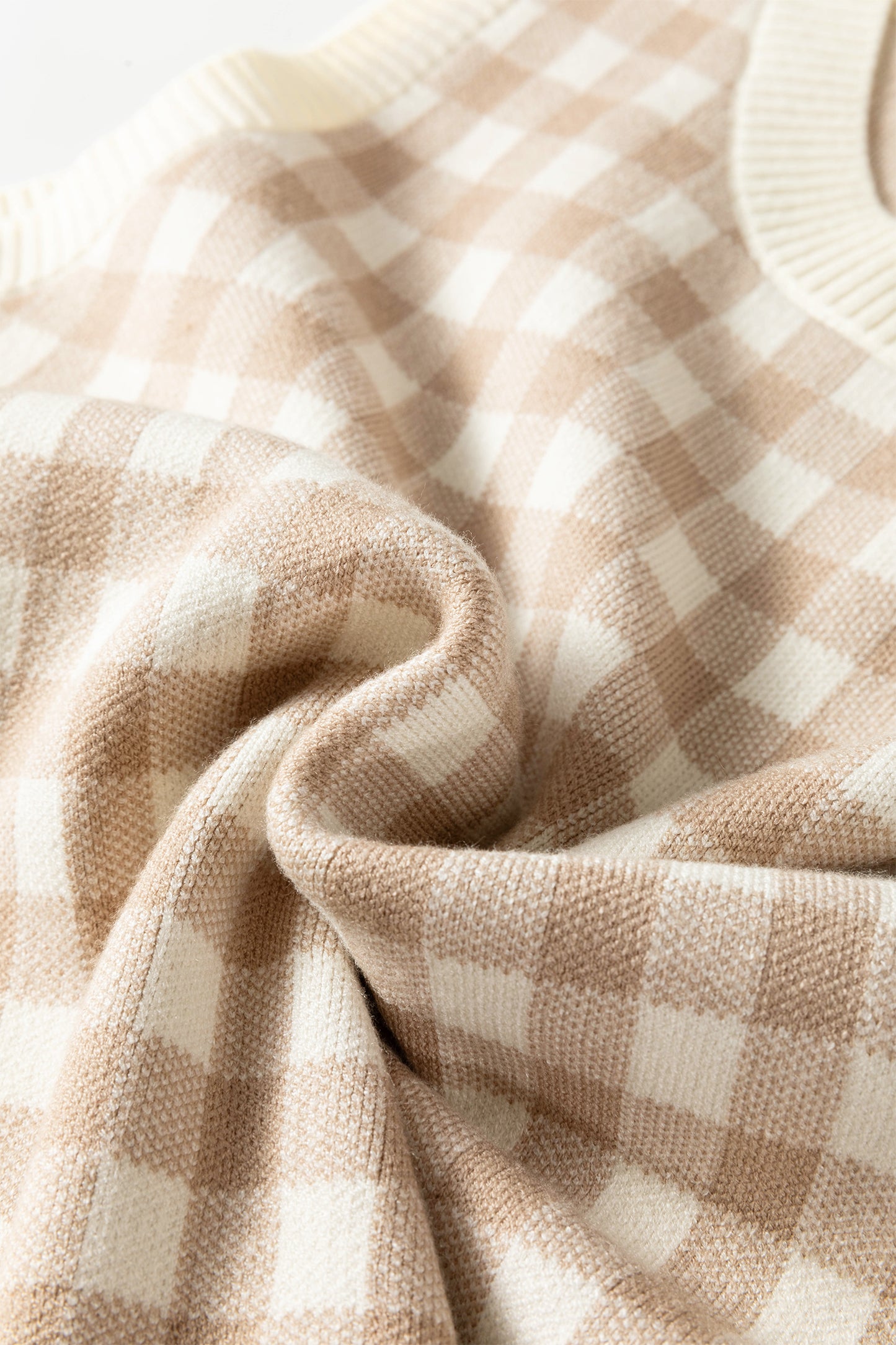 Khaki Gingham Plaid Knit Detachable Shawl Wrap Sweater Tank Top-TOPS / DRESSES-[Adult]-[Female]-2022 Online Blue Zone Planet