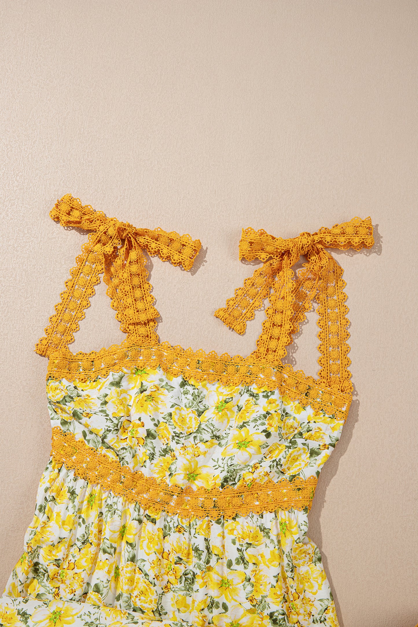 Banana Cream Floral Lace Tied Strap Empire Waist Maxi Dress-TOPS / DRESSES-[Adult]-[Female]-2022 Online Blue Zone Planet