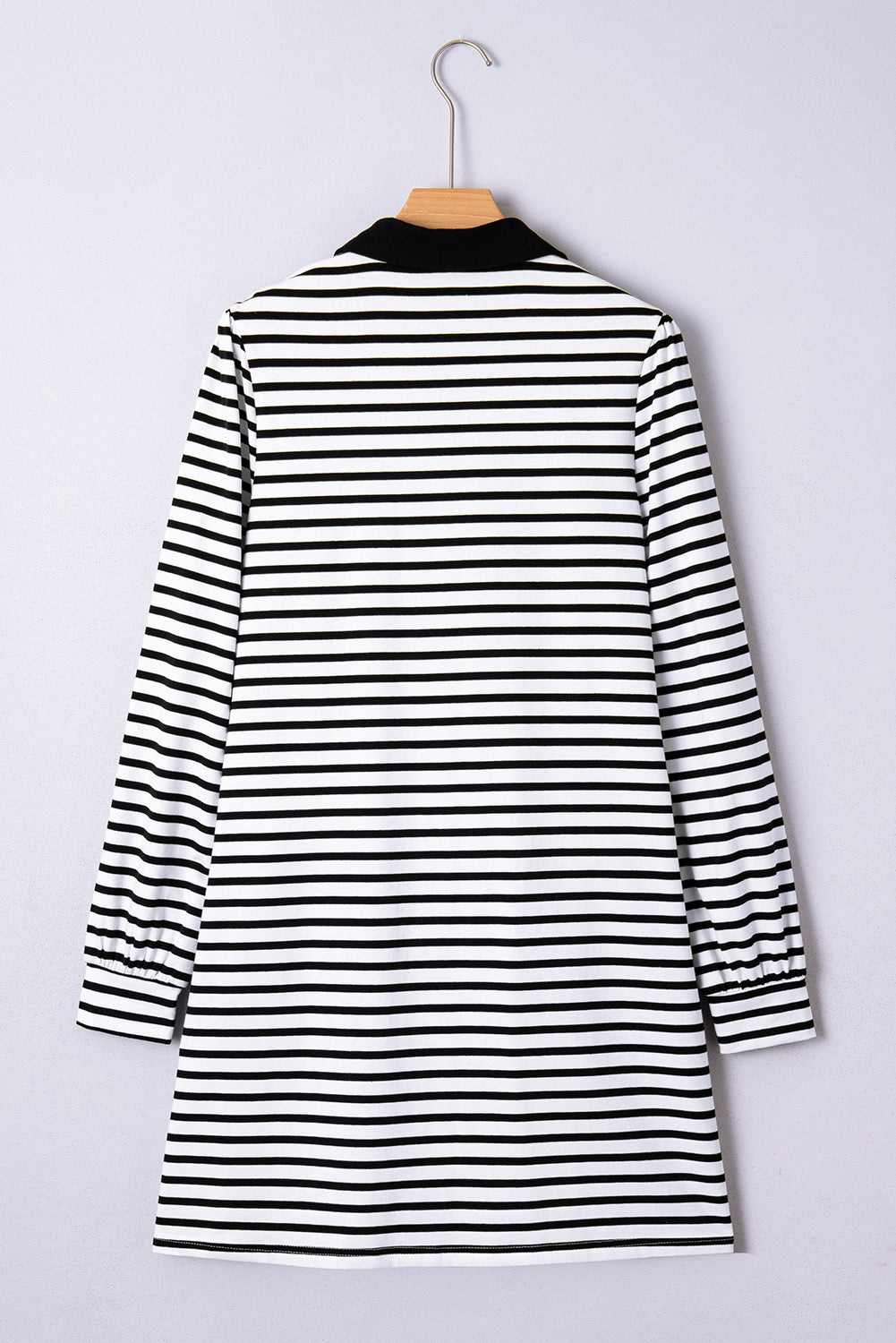 White Stripe Buttoned Front Collared Long Sleeve T Shirt Dress with Pockets-TOPS / DRESSES-[Adult]-[Female]-2022 Online Blue Zone Planet
