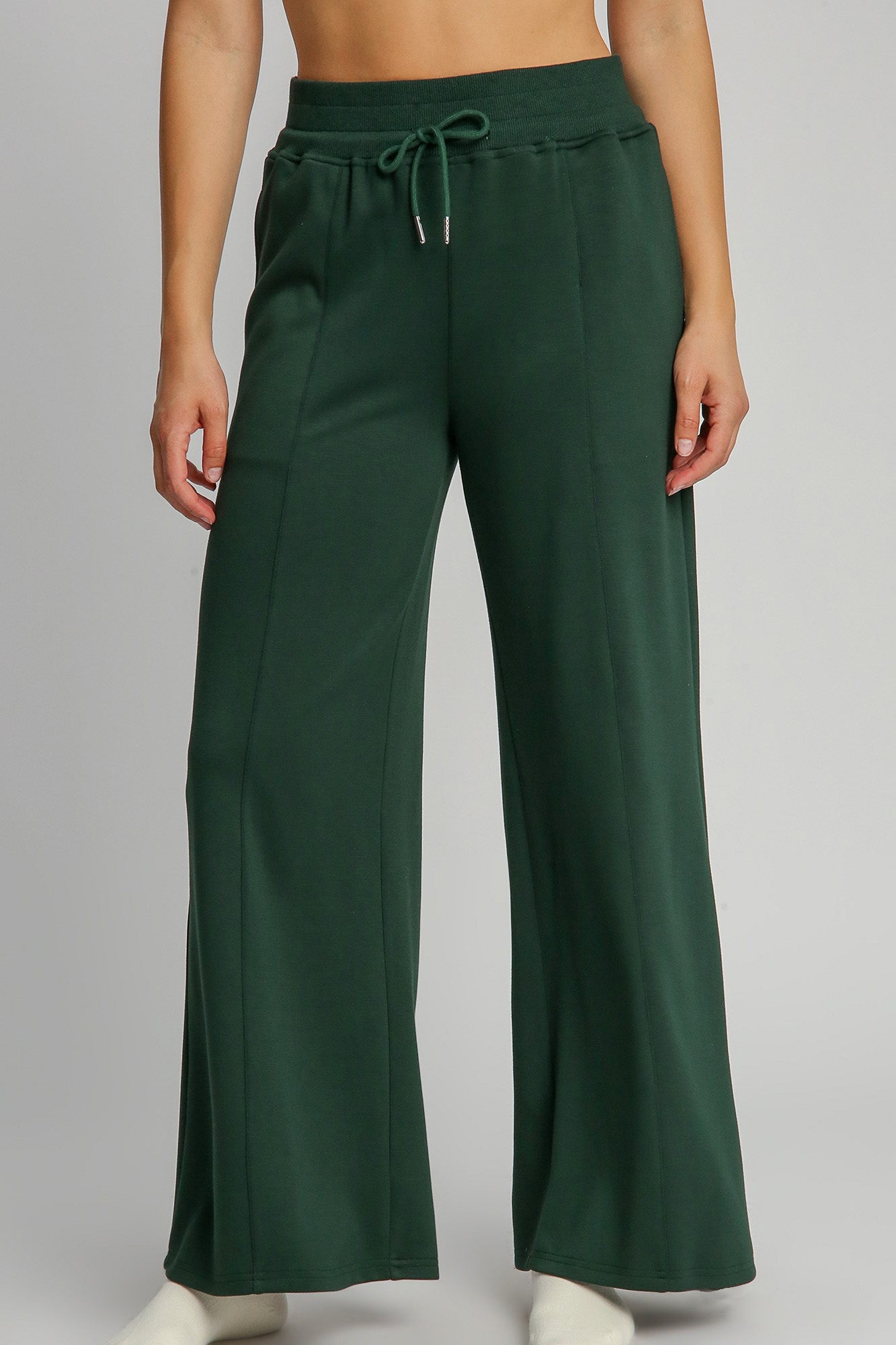 Umgee Full Size Drawstring Wide Leg Pants with Pockets-BOTTOMS SIZES SMALL MEDIUM LARGE-[Adult]-[Female]-Evergreen-S-2022 Online Blue Zone Planet