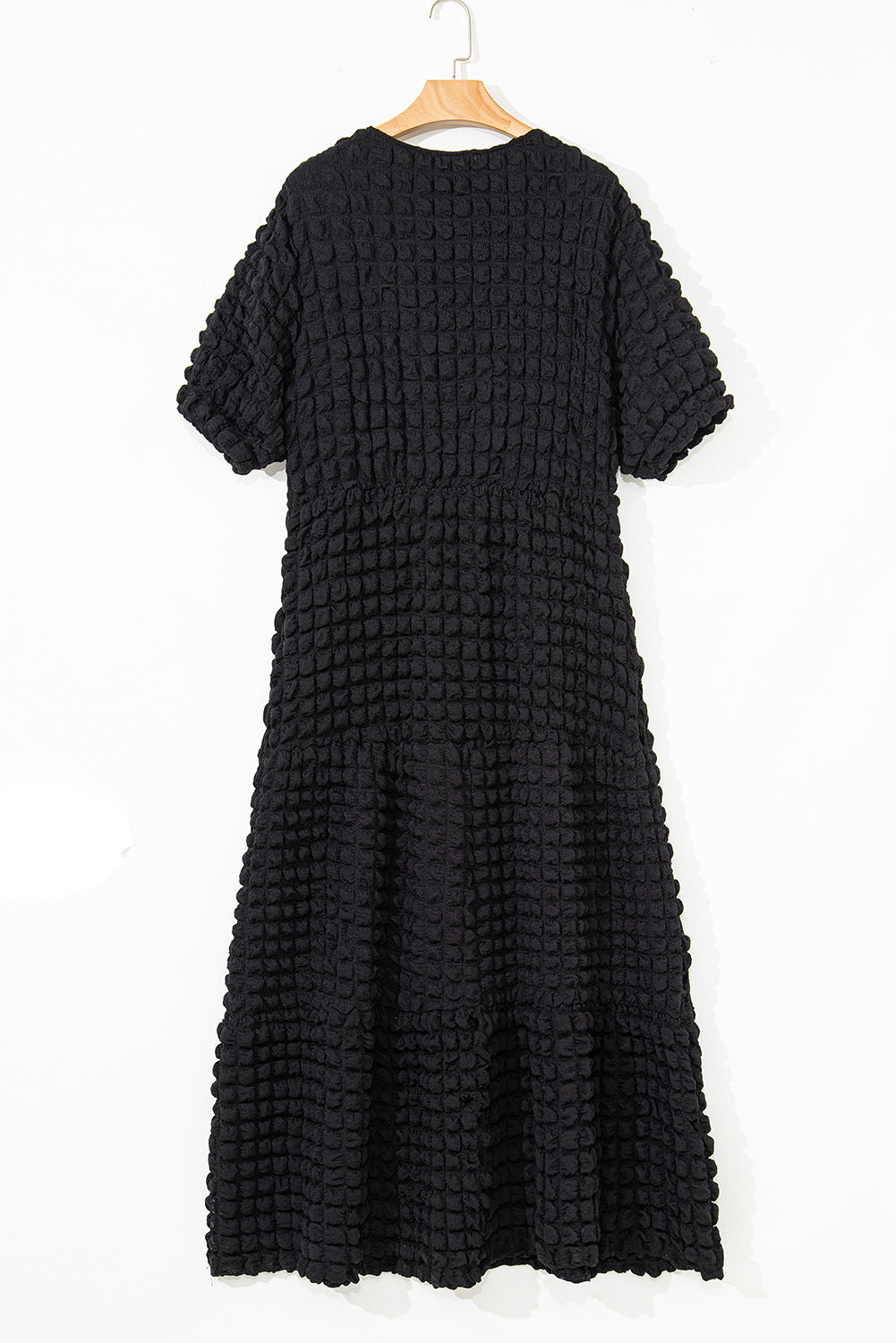 Black Plus Size Textured Tiered Short Sleeve Maxi Dress-TOPS / DRESSES-[Adult]-[Female]-2022 Online Blue Zone Planet
