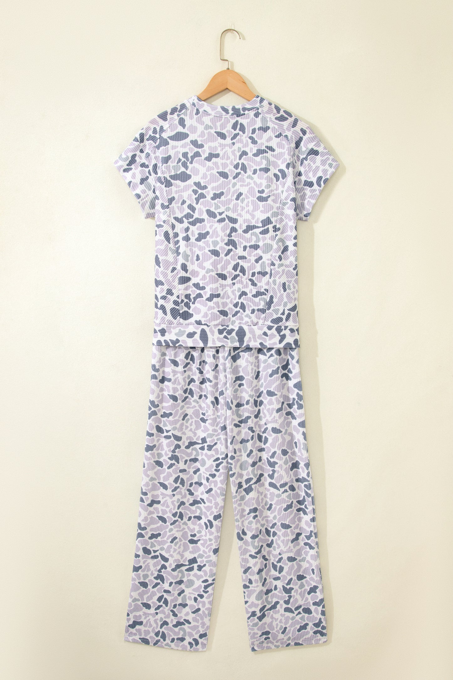 Beige Camouflage Print Twisted Rib Loose Tee Drawstring Pants Set-Two Piece Sets/Pant Sets-[Adult]-[Female]-2022 Online Blue Zone Planet