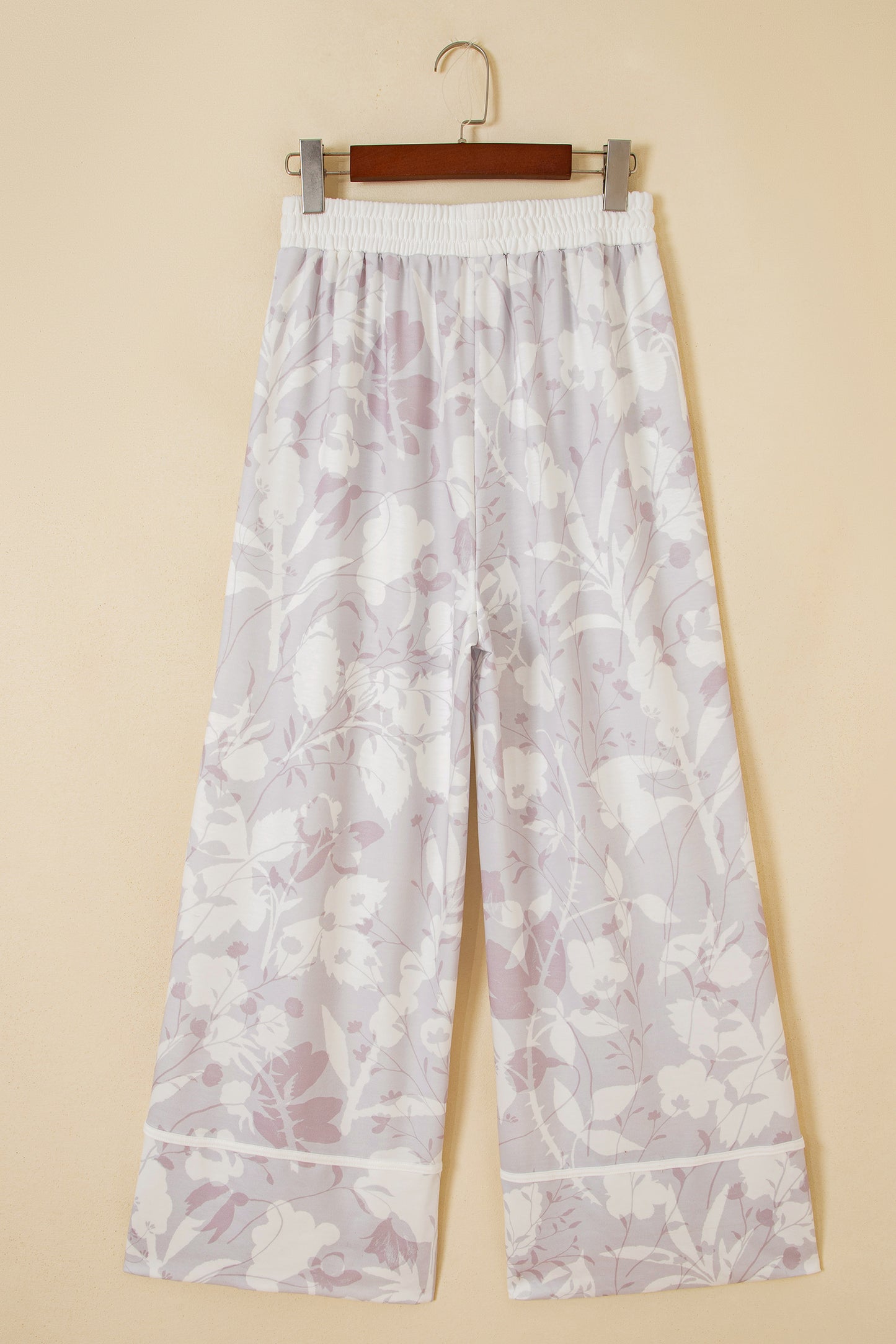 Gray Floral Print Wide Leg Ankle-Length Elastic Waistband Pants-Bottoms/Pants & Culotte-[Adult]-[Female]-2022 Online Blue Zone Planet