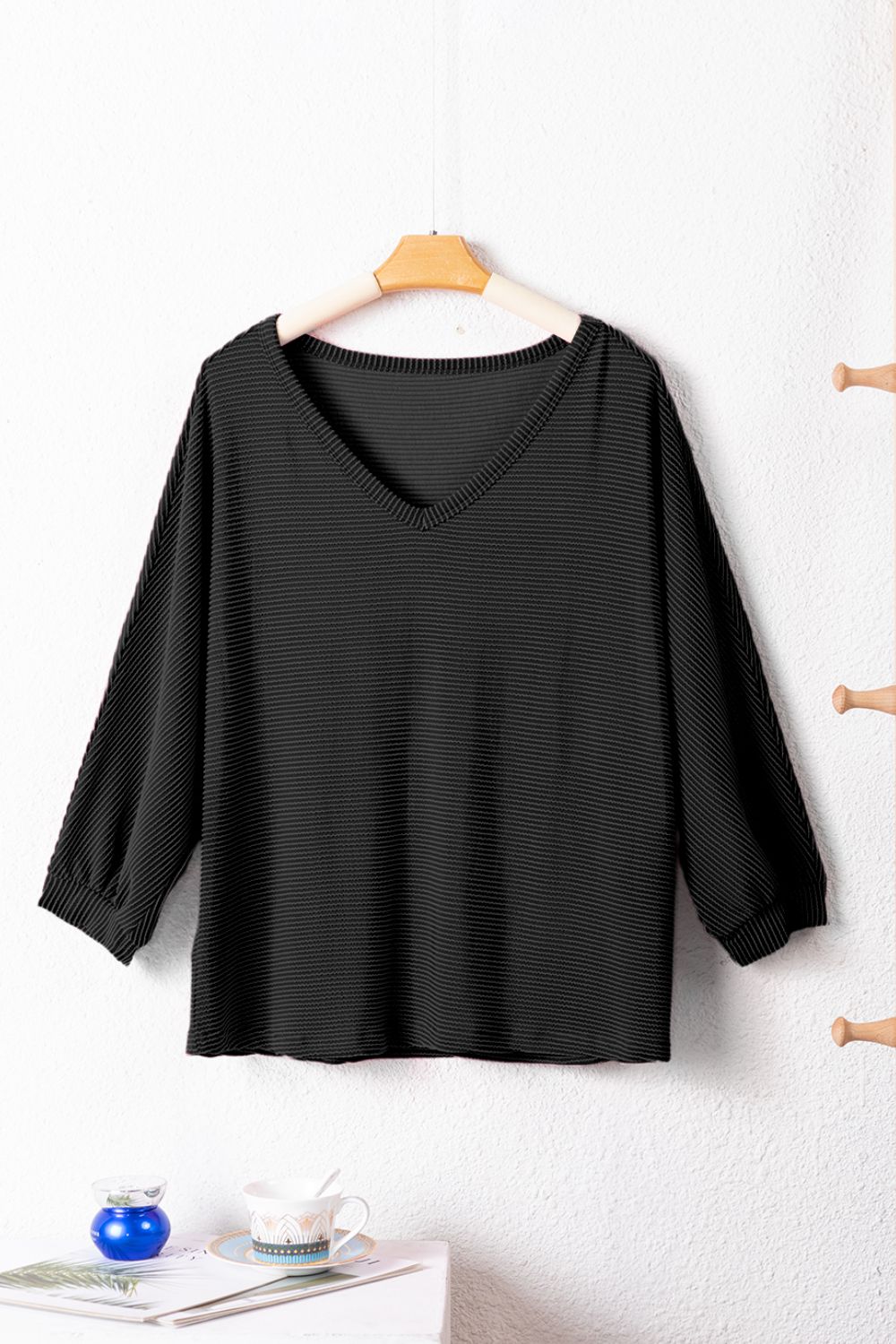 Texture V-Neck Long Sleeve Top-TOPS / DRESSES-[Adult]-[Female]-2022 Online Blue Zone Planet