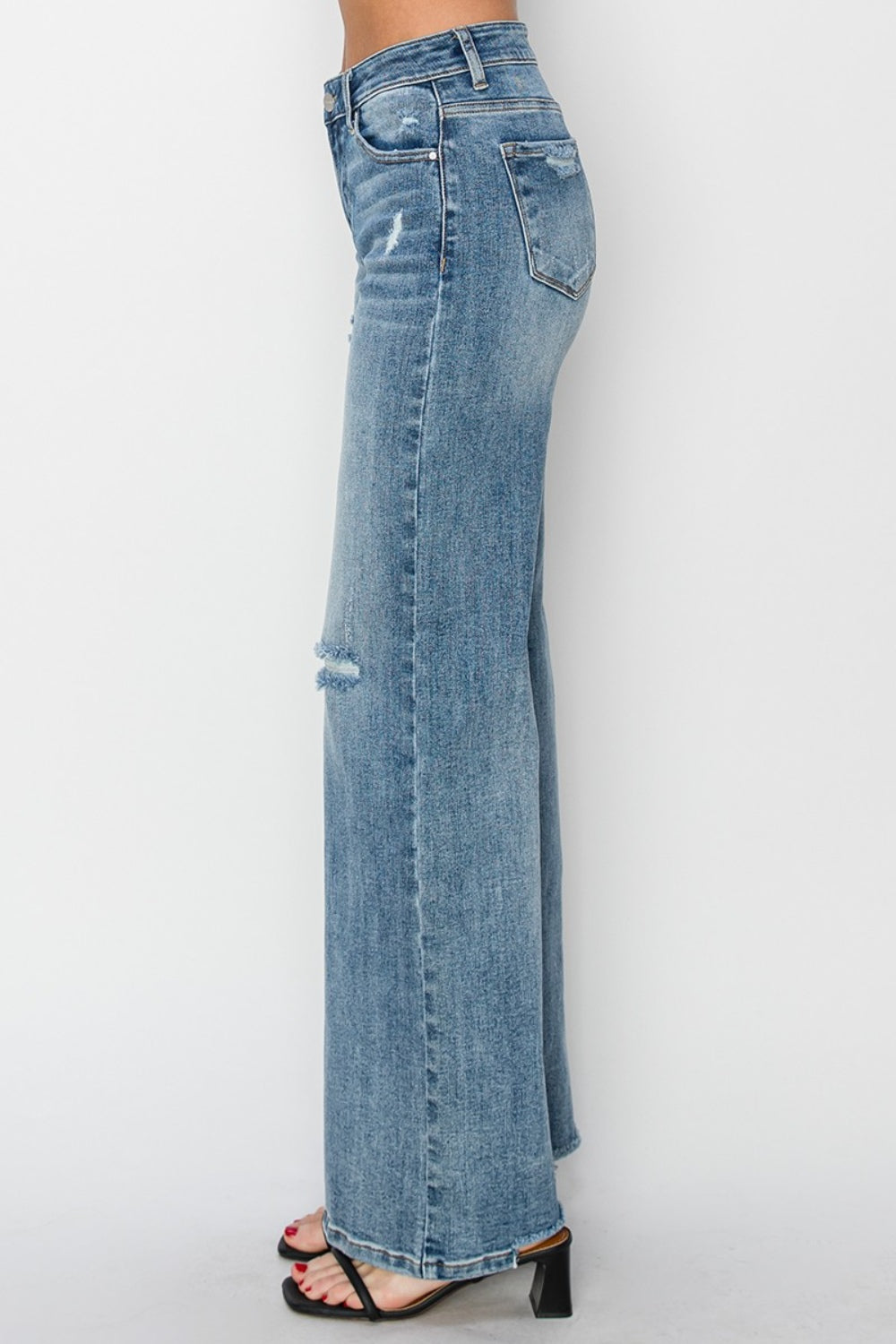 RISEN Full Size High Waist Distressed Wide Leg Jeans-BOTTOMS SIZES SMALL MEDIUM LARGE-[Adult]-[Female]-2022 Online Blue Zone Planet