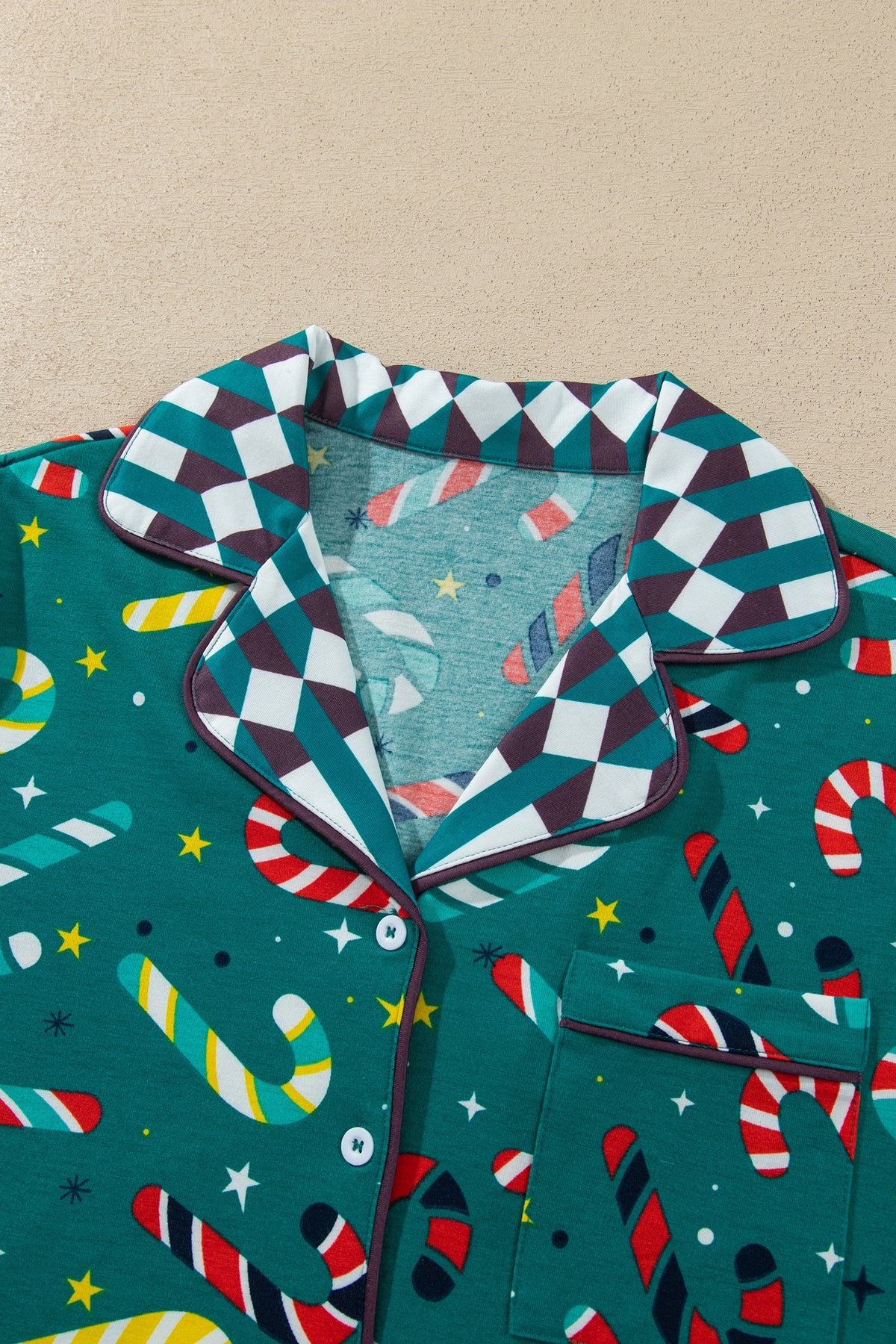 Green Abstract Candy Cane Print Long Sleeve Two Piece Lounge Set