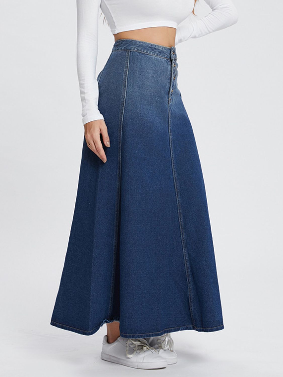 Button-Fly Hight Rise Denim Skirt-BOTTOMS SIZES SMALL MEDIUM LARGE-[Adult]-[Female]-2022 Online Blue Zone Planet