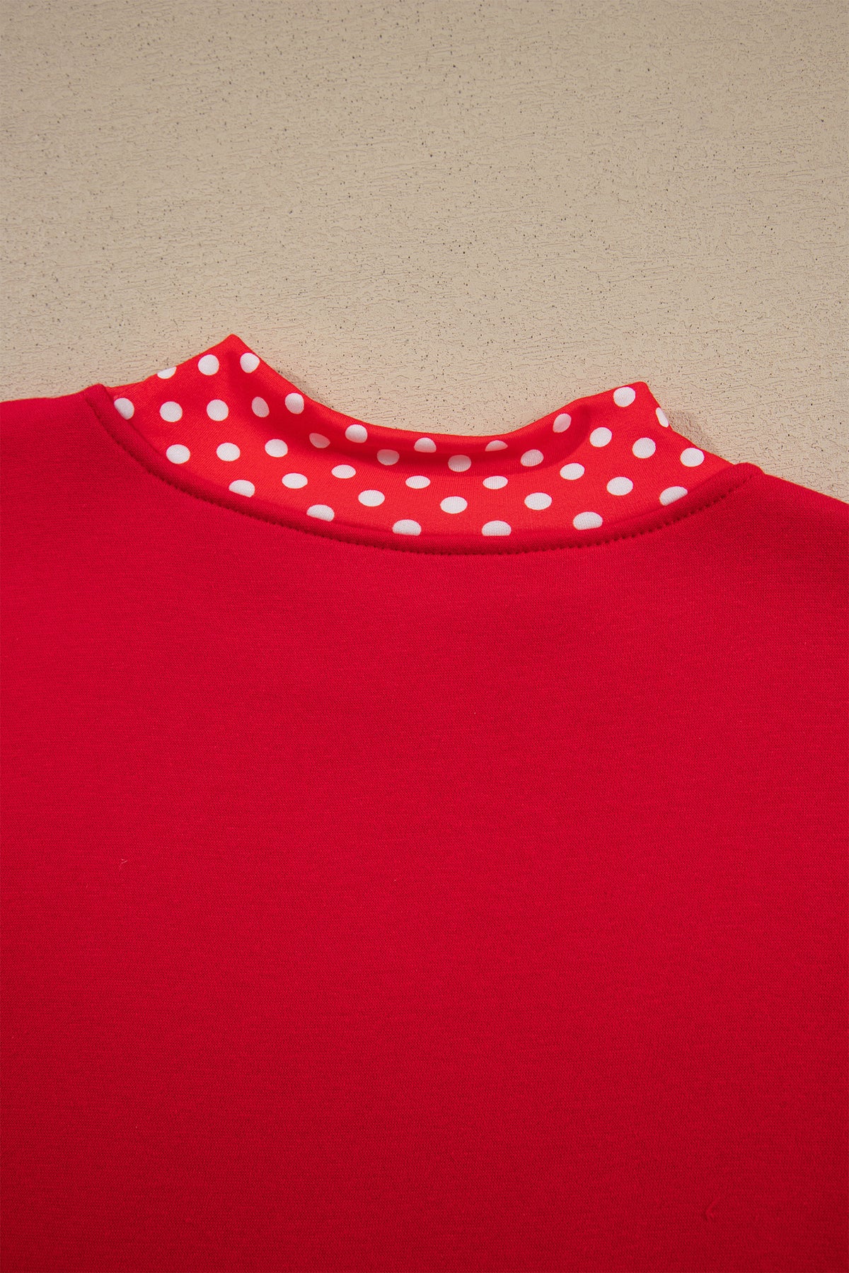 Fiery Red Polka Dot Letter Print Contrast Trim Mock Neck Sweatshirt-Tops/Sweatshirts & Hoodies-[Adult]-[Female]-2022 Online Blue Zone Planet