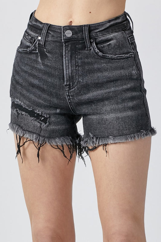 RISEN Raw Hem Denim Shorts with Pockets-BOTTOMS SIZES SMALL MEDIUM LARGE-[Adult]-[Female]-Black-S-2022 Online Blue Zone Planet