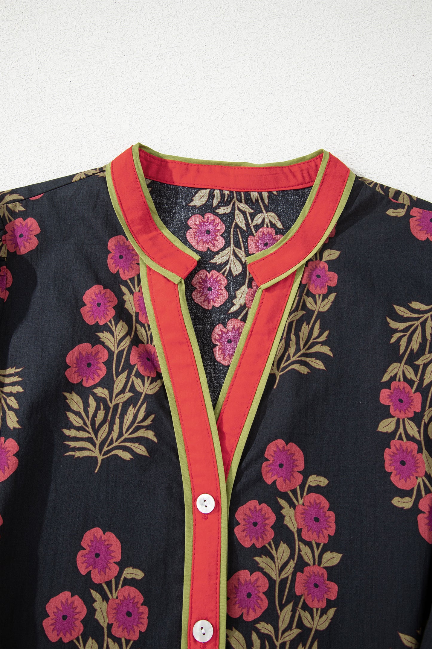 Black Retro Floral Print Button Down Belted Short Puff Sleeve Mini Dress-TOPS / DRESSES-[Adult]-[Female]-2022 Online Blue Zone Planet