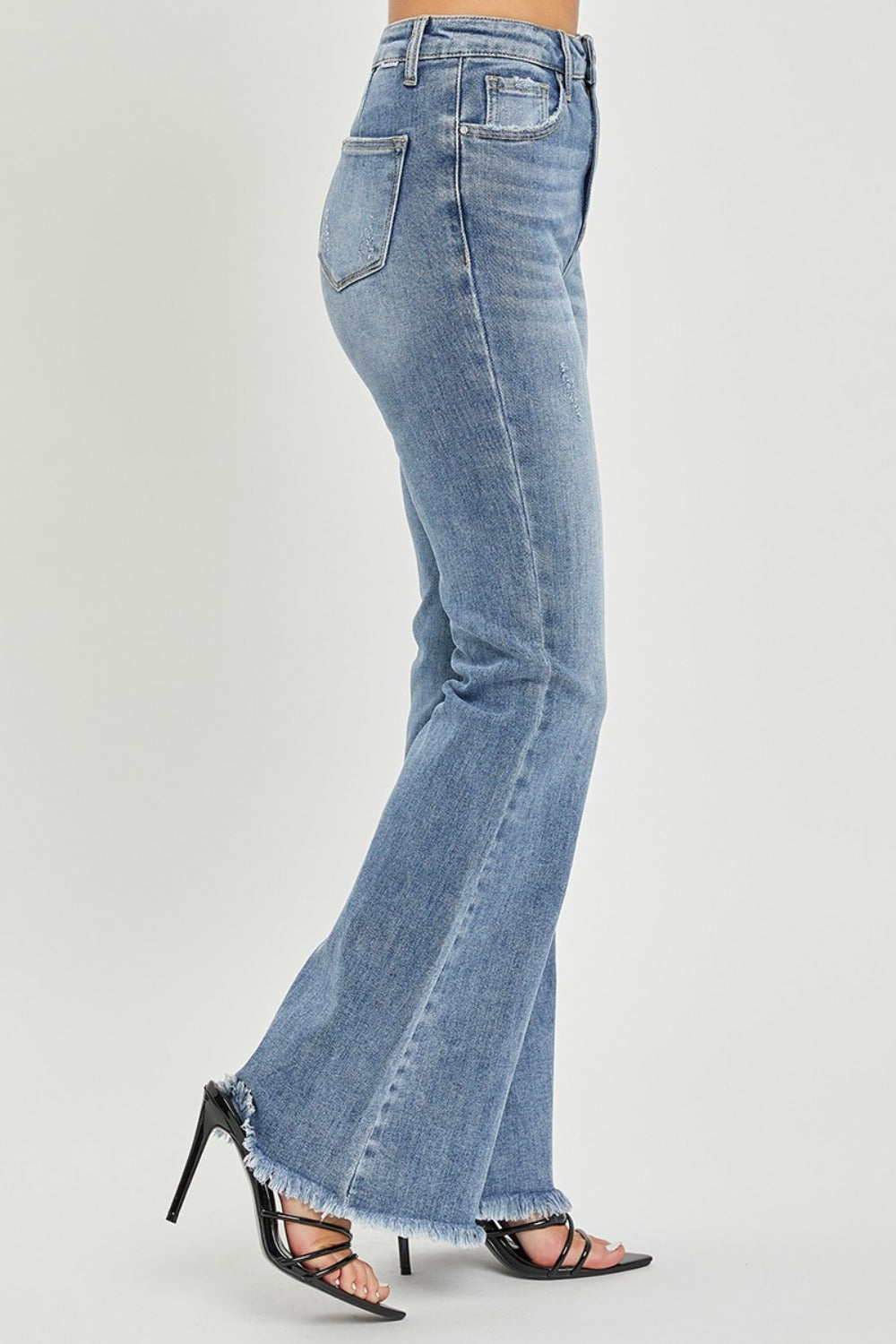 RISEN Full Size High Waist Raw Hem Flare Jeans-BOTTOMS SIZES SMALL MEDIUM LARGE-[Adult]-[Female]-2022 Online Blue Zone Planet