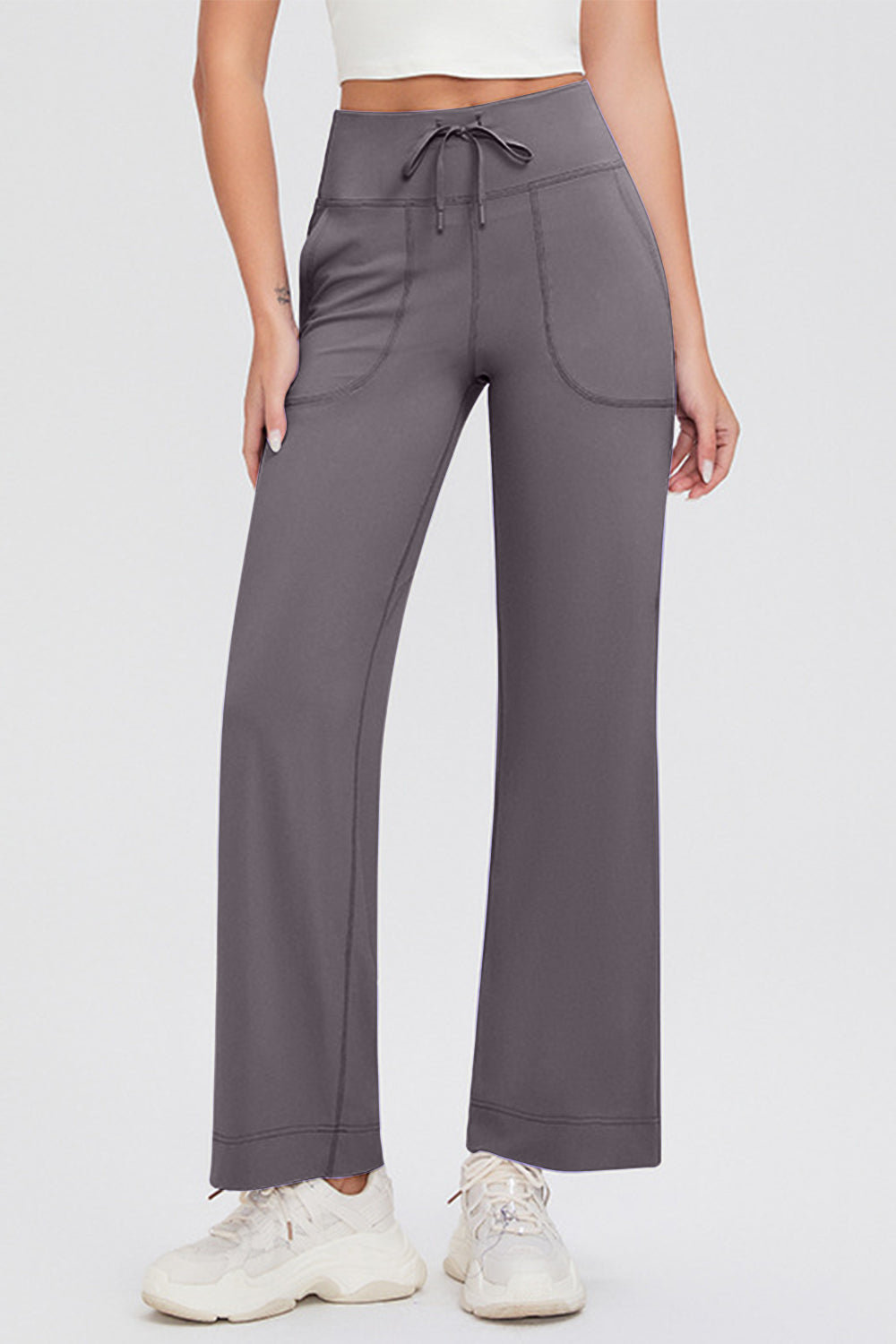 Basic Bae Full Size Drawstring High Waist Pants with Pockets-BOTTOMS SIZES SMALL MEDIUM LARGE-[Adult]-[Female]-Gray-S-2022 Online Blue Zone Planet