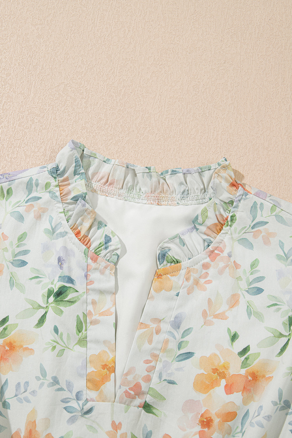 Beige Floral Print Shirred High Waist Puff Sleeve Mini Dress-TOPS / DRESSES-[Adult]-[Female]-2022 Online Blue Zone Planet