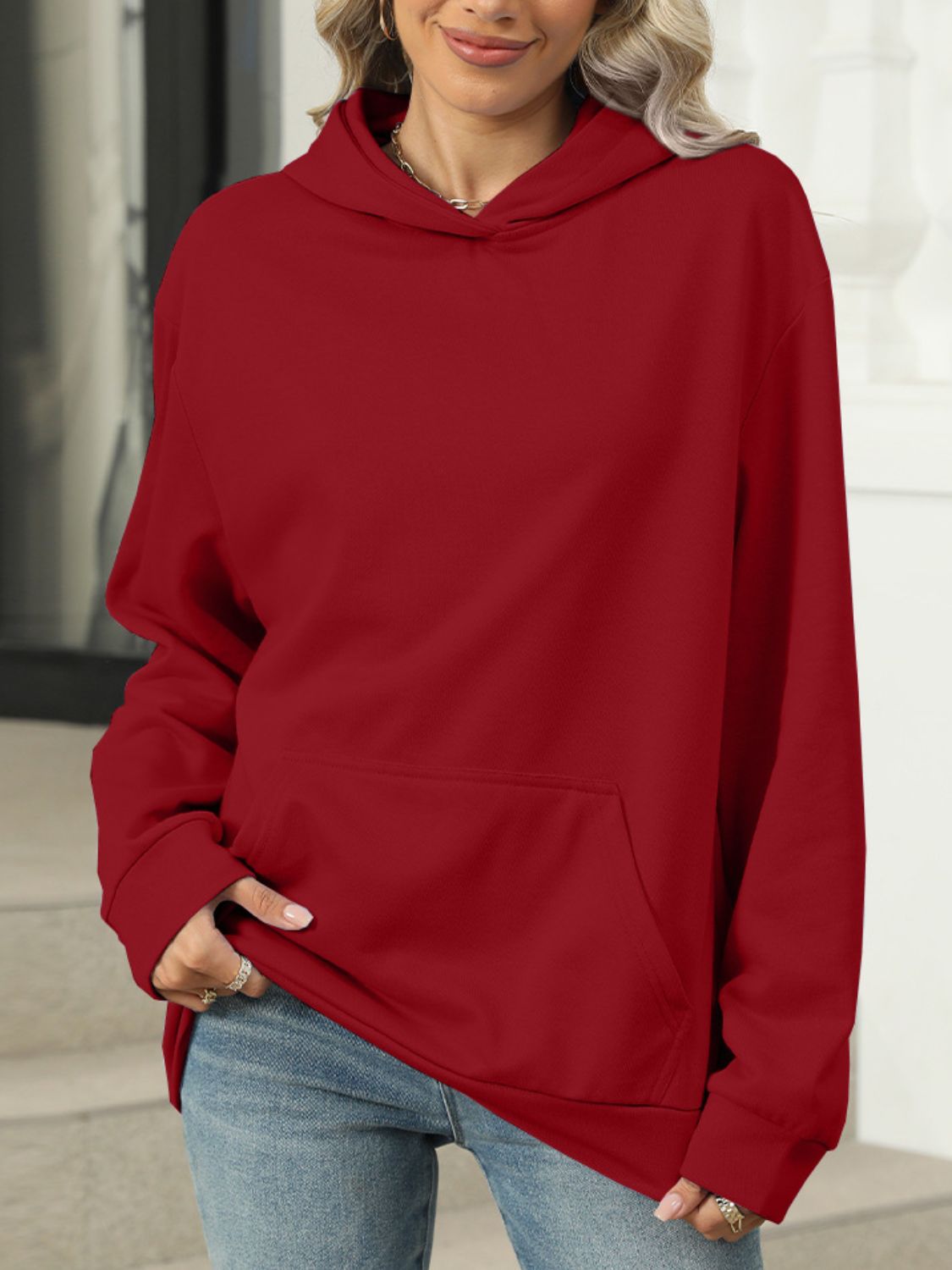 Blue Zone Planet | Pocketed Long Sleeve Hoodie-TOPS / DRESSES-[Adult]-[Female]-Burgundy-S-2022 Online Blue Zone Planet