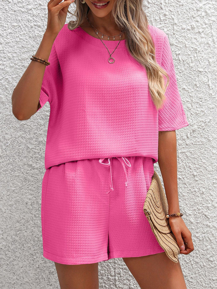 Waffle-Knit Top and Shorts Set-TOPS / DRESSES-[Adult]-[Female]-Hot Pink-S-2022 Online Blue Zone Planet