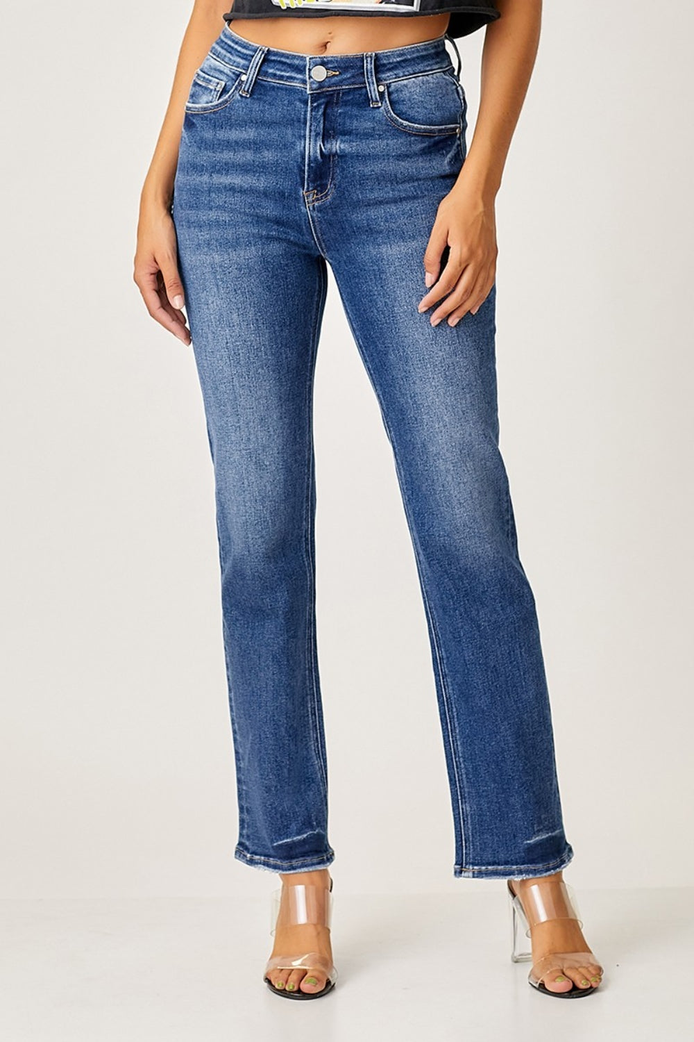 Blue Zone Planet | RISEN Mid Rise Slim Straight Jeans-BOTTOMS SIZES SMALL MEDIUM LARGE-[Adult]-[Female]-2022 Online Blue Zone Planet