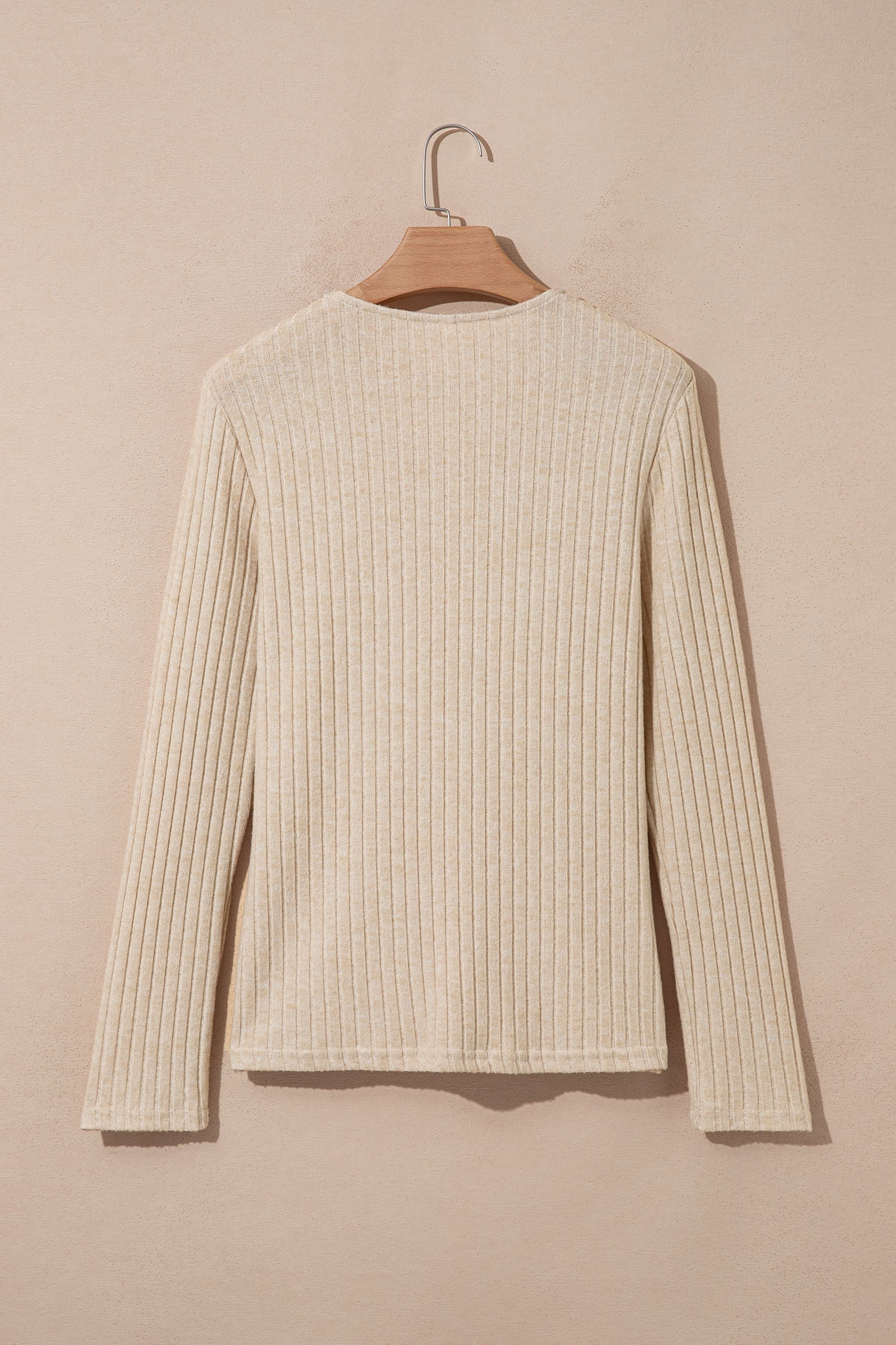 Apricot Solid Color Ribbed Knit Cowl Neck Long Sleeve Top-Tops/Long Sleeve Tops-[Adult]-[Female]-2022 Online Blue Zone Planet